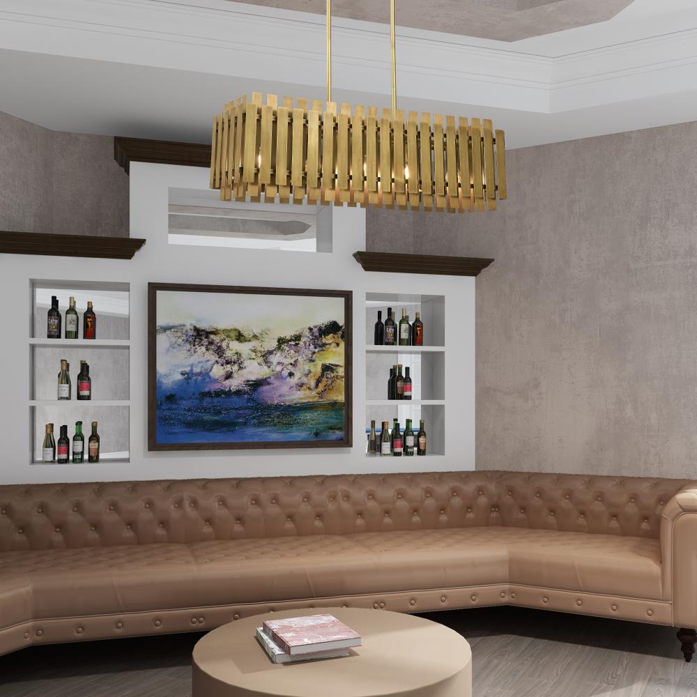 Elegant 5-Light Linear Chandelier in Natural Brass Finish