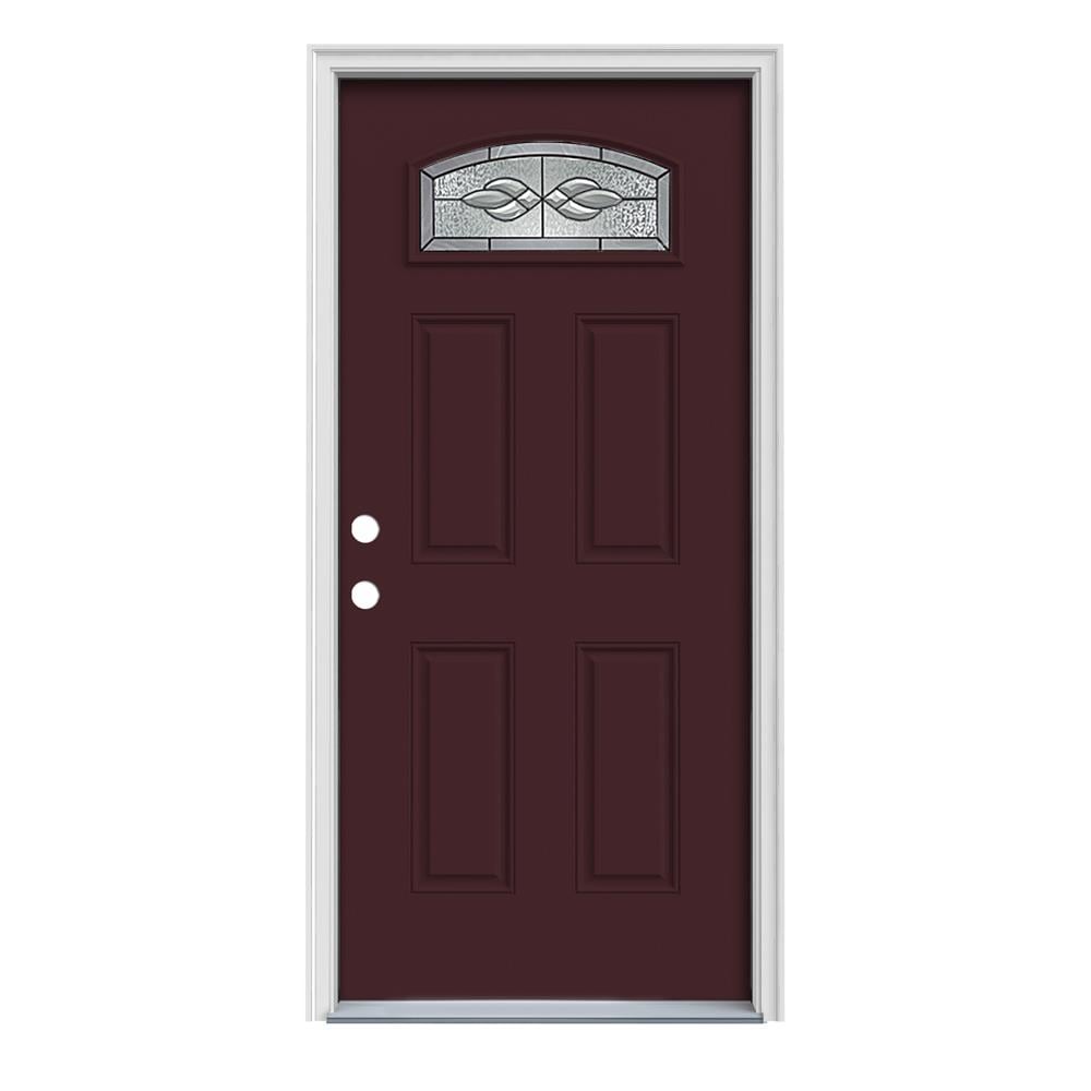 JELD-WEN LOWOLJW167600234 Hampton 36-in x 80-in x 4-9/16-in Steel 1/4 lite Right-hand inswing Currant Painted Prehung Front Door with Brickmould Insulating core