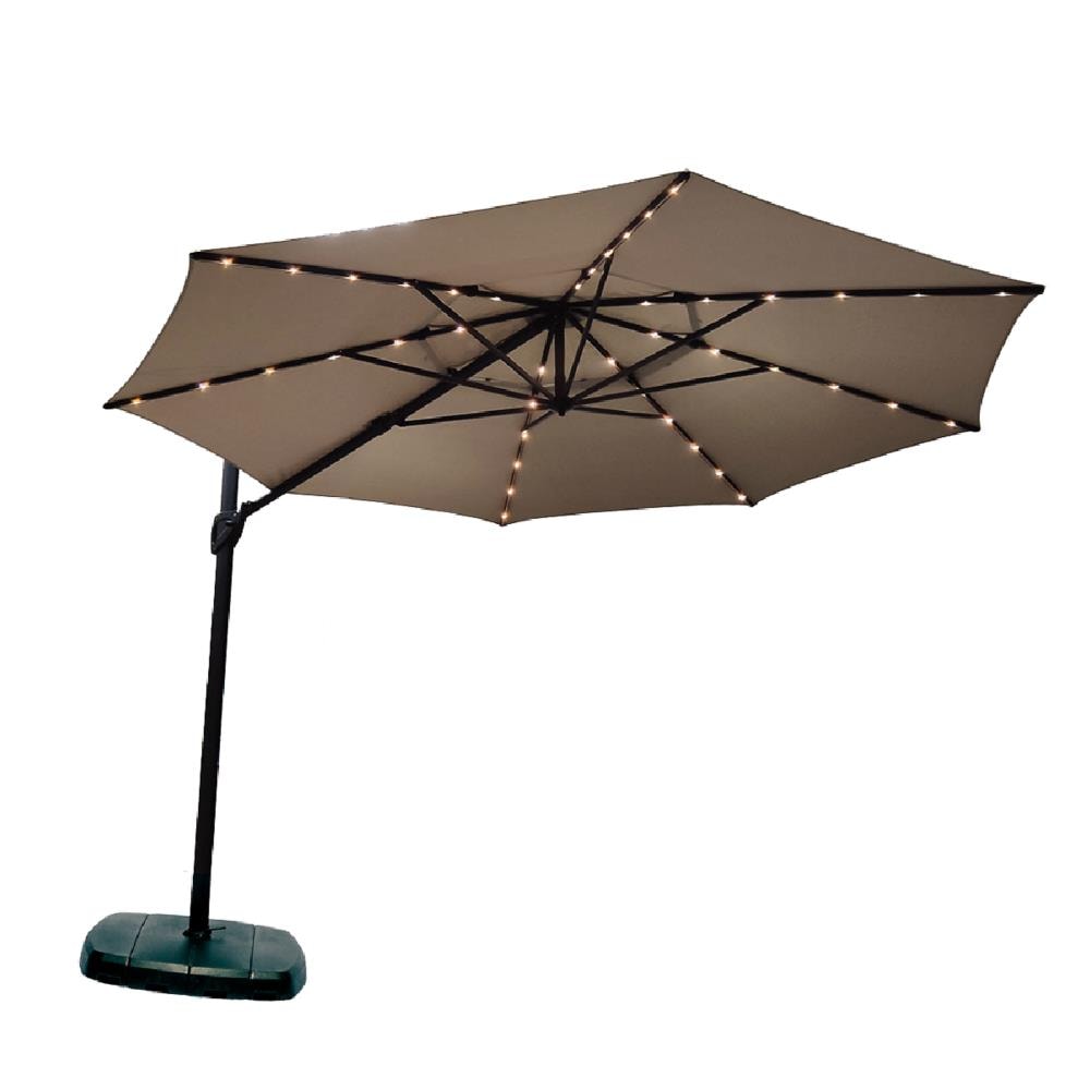 Cantilever Patio Umbrella With Base, Solar Powered Lights For Outdoor Umbrella