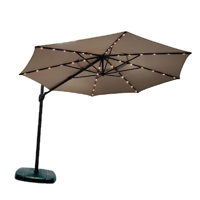 Simplyshade 11 Ft Greige Solar Powered Crank Cantilever Patio Umbrella With Base In The Umbrellas Department At Com - Solar Lights On Patio Umbrella Not Working