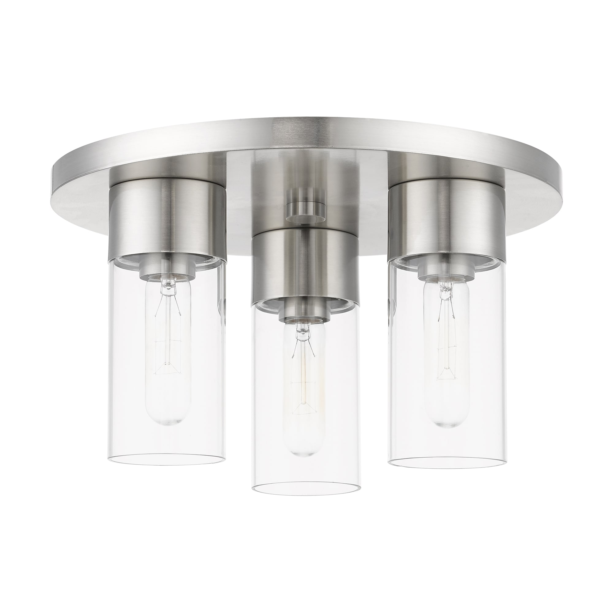 Sleek Brushed Nickel 3-Light Flush Mount with Clear Glass