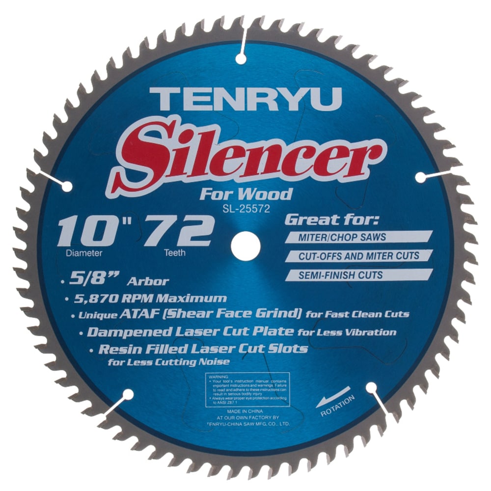 Tenryu SL-25572 Silencer 10 in. D X 5/8 in. PTFE Coated Saw Blade 72 teeth 1 pc