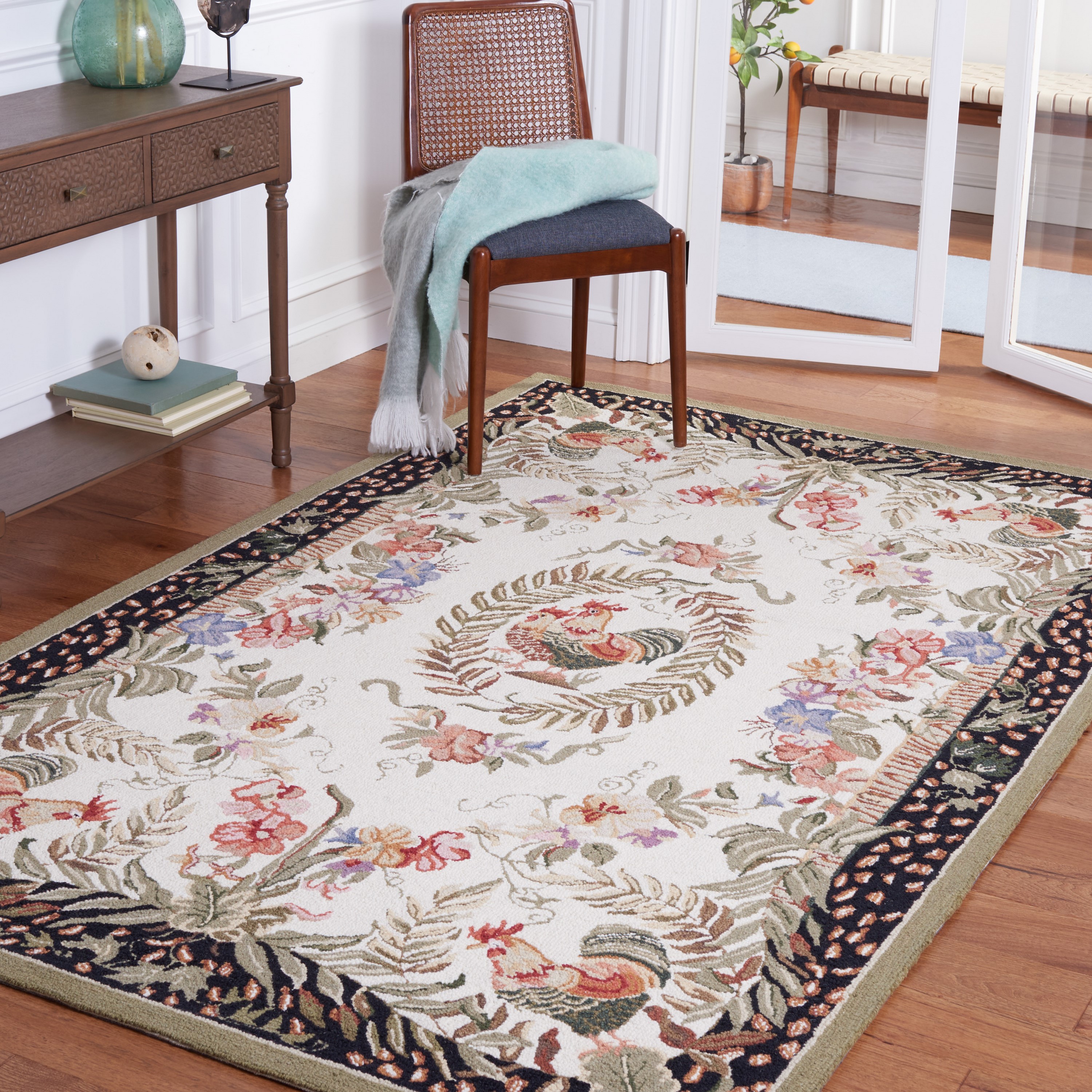 Chelsea Hand Hooked Black Floral Wool Area Rug