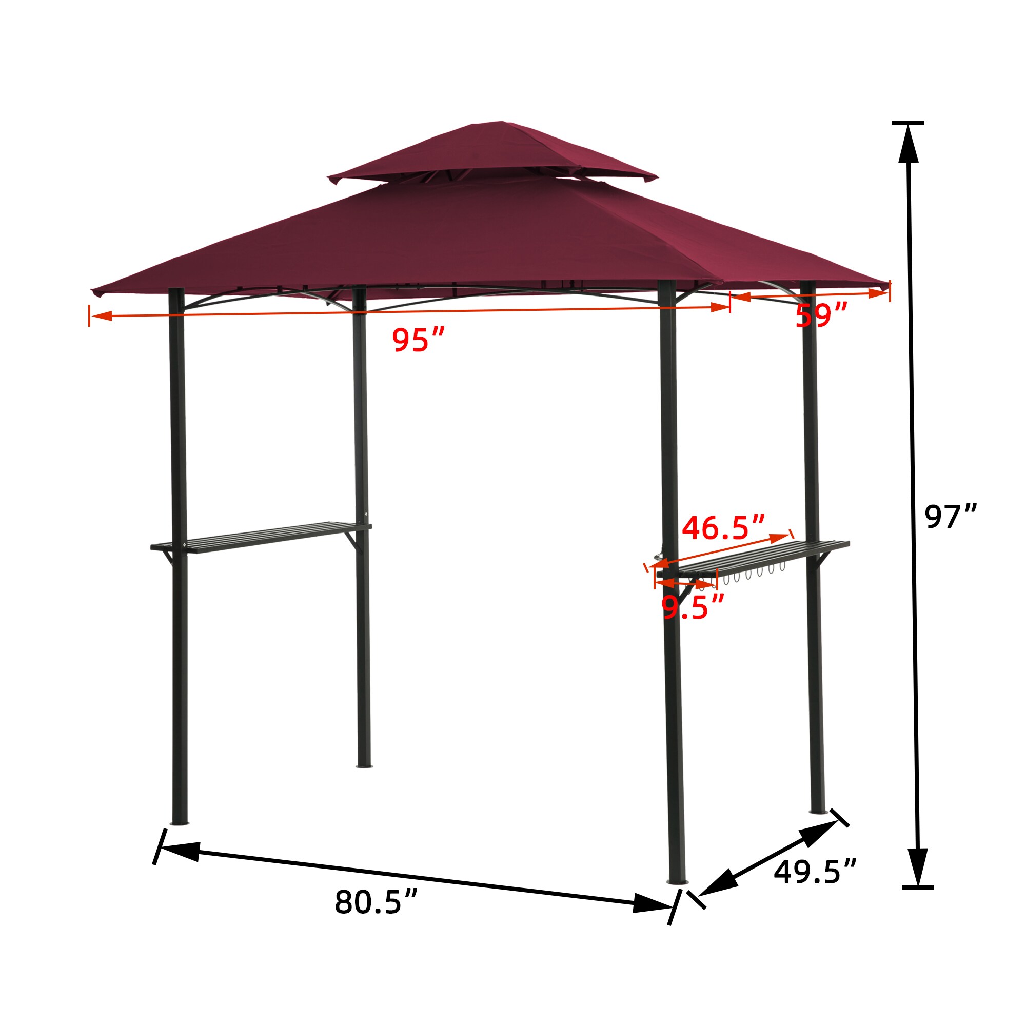 Clihome 5-ft x 8-ft Burgundy Metal Rectangle Grill Gazebo at Lowes.com