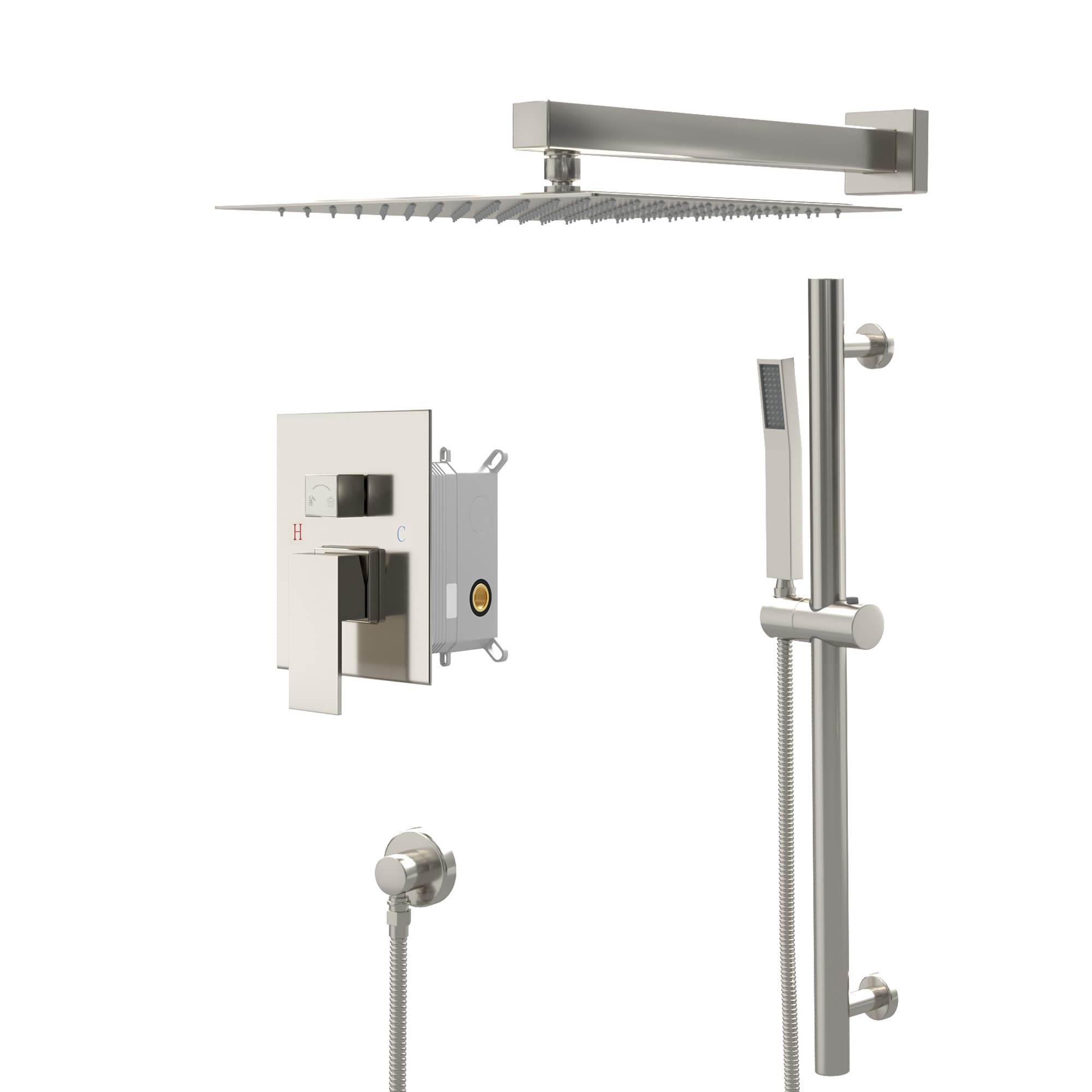 Mondawe Brushed Nickel Dual Head Waterfall Built-In Shower System With ...