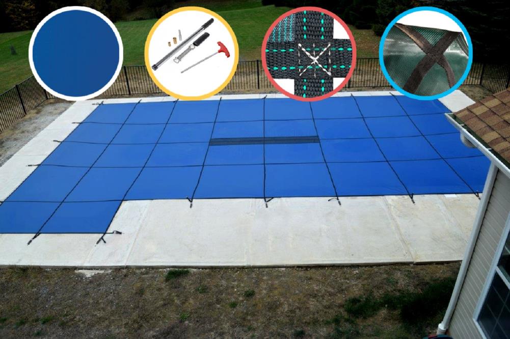 WaterWarden Safety Pool Cover for 20' x 38' in Ground Pool - Blue Solid with Center Drain Panel