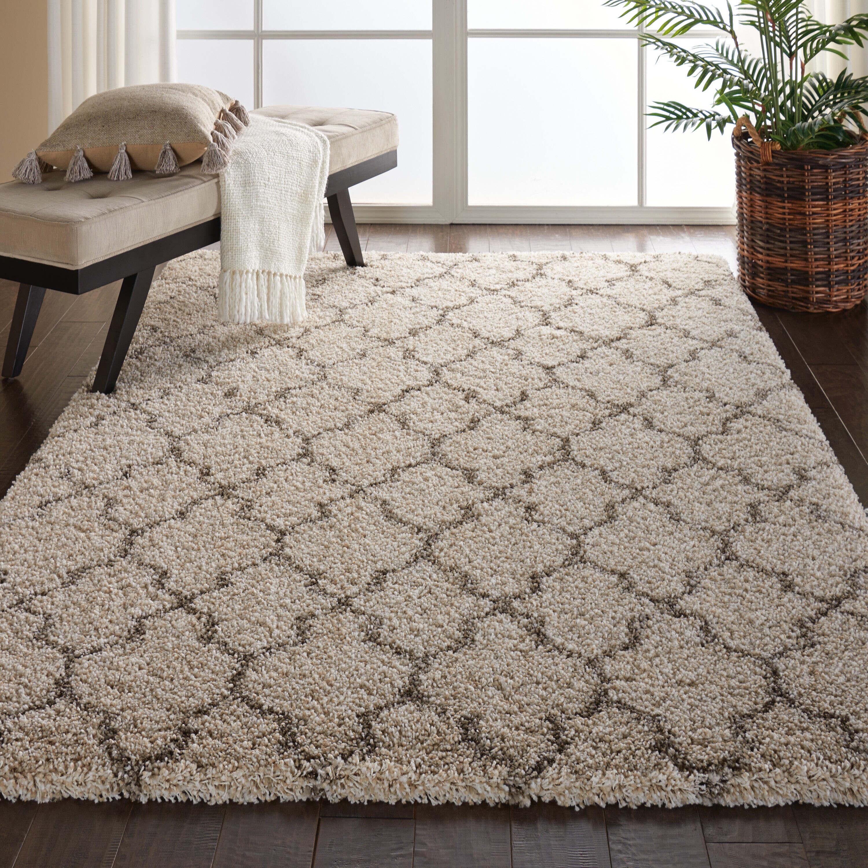 Nourison 15130 Amore 5 x 7 (ft) Polypropylene Cream Rectangular Indoor Abstract Area rug