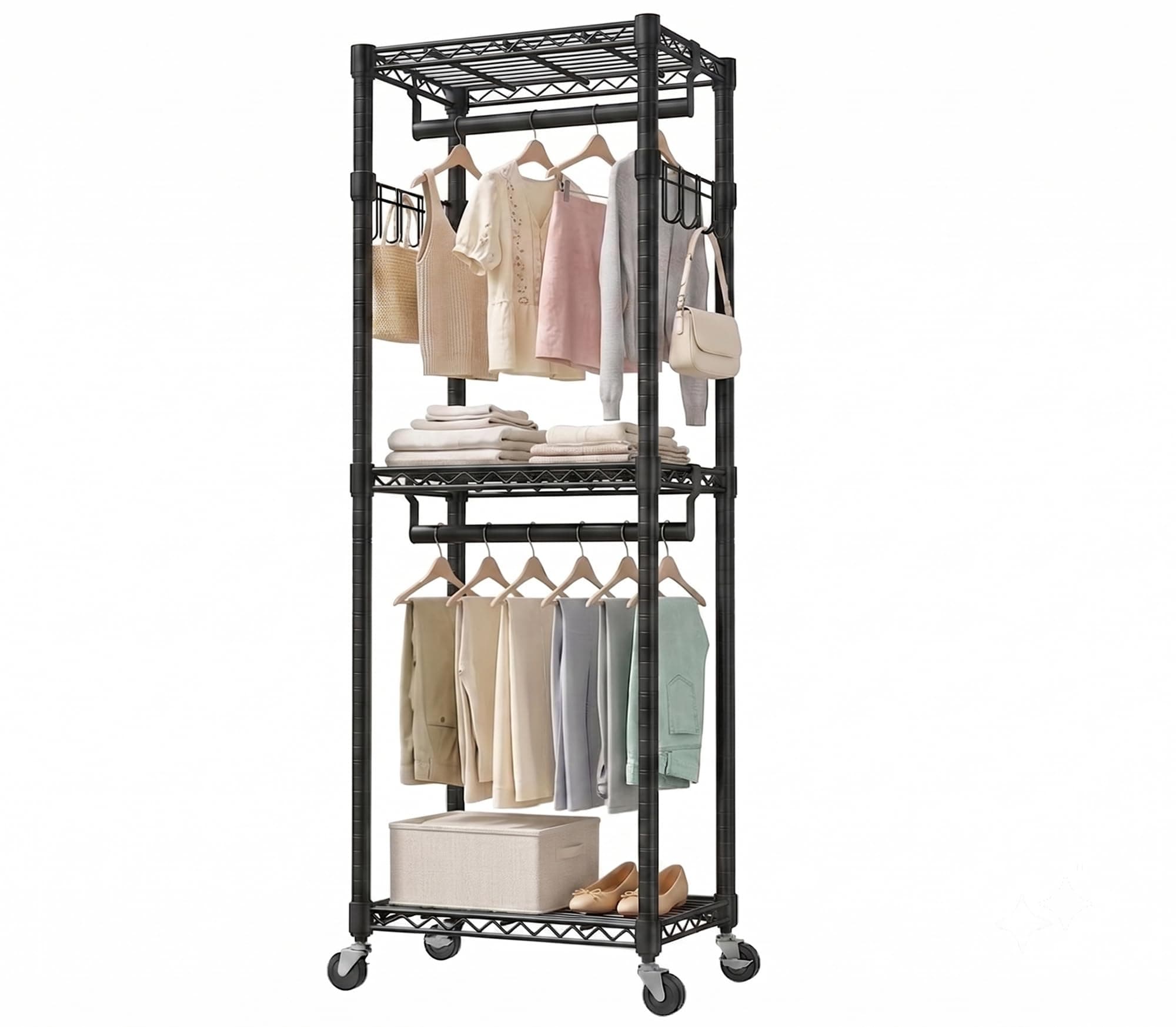 Atilioo - 74.41-in H x 23.62-in W x 15.75-in D Black Steel Rolling Clothing rack