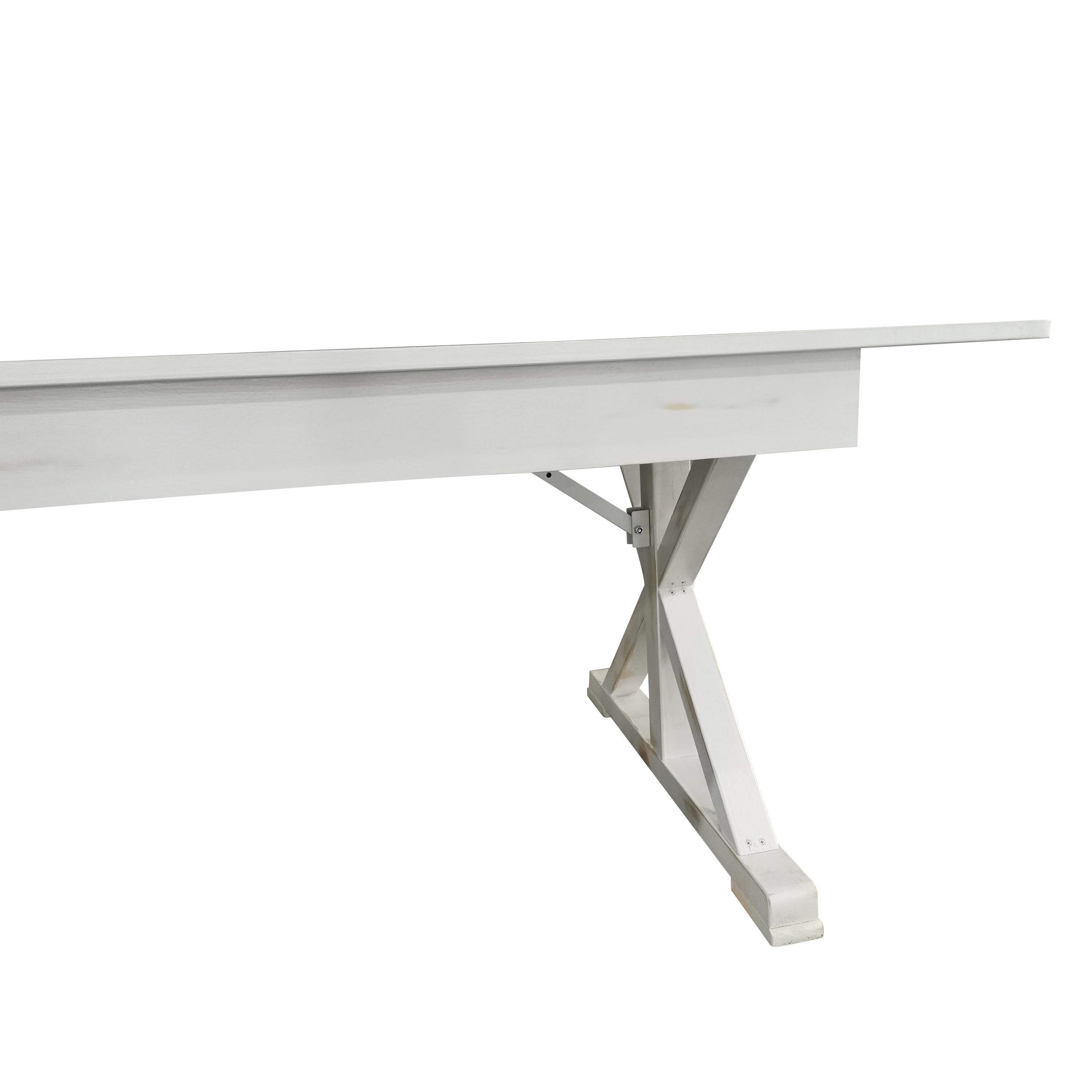 Antique Rustic White Solid Pine Foldable Dining Table with X-Legs