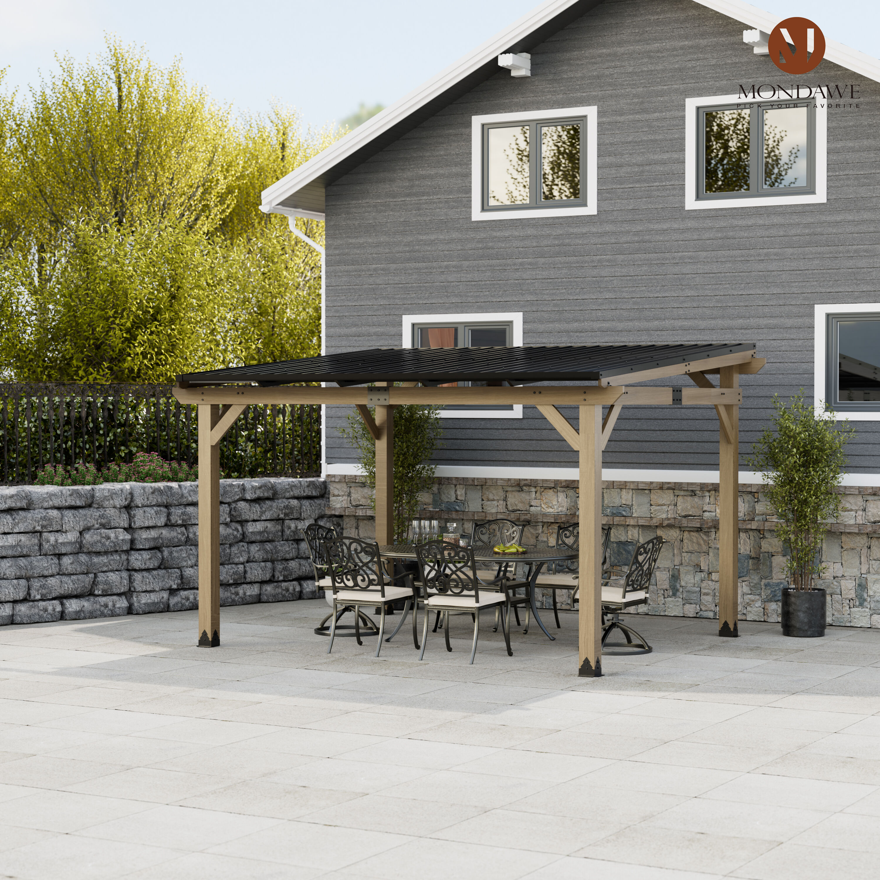 Mondawe MO-5004A-4 10-ft x 12-ft Brown Gazebo with Hardtop Roof