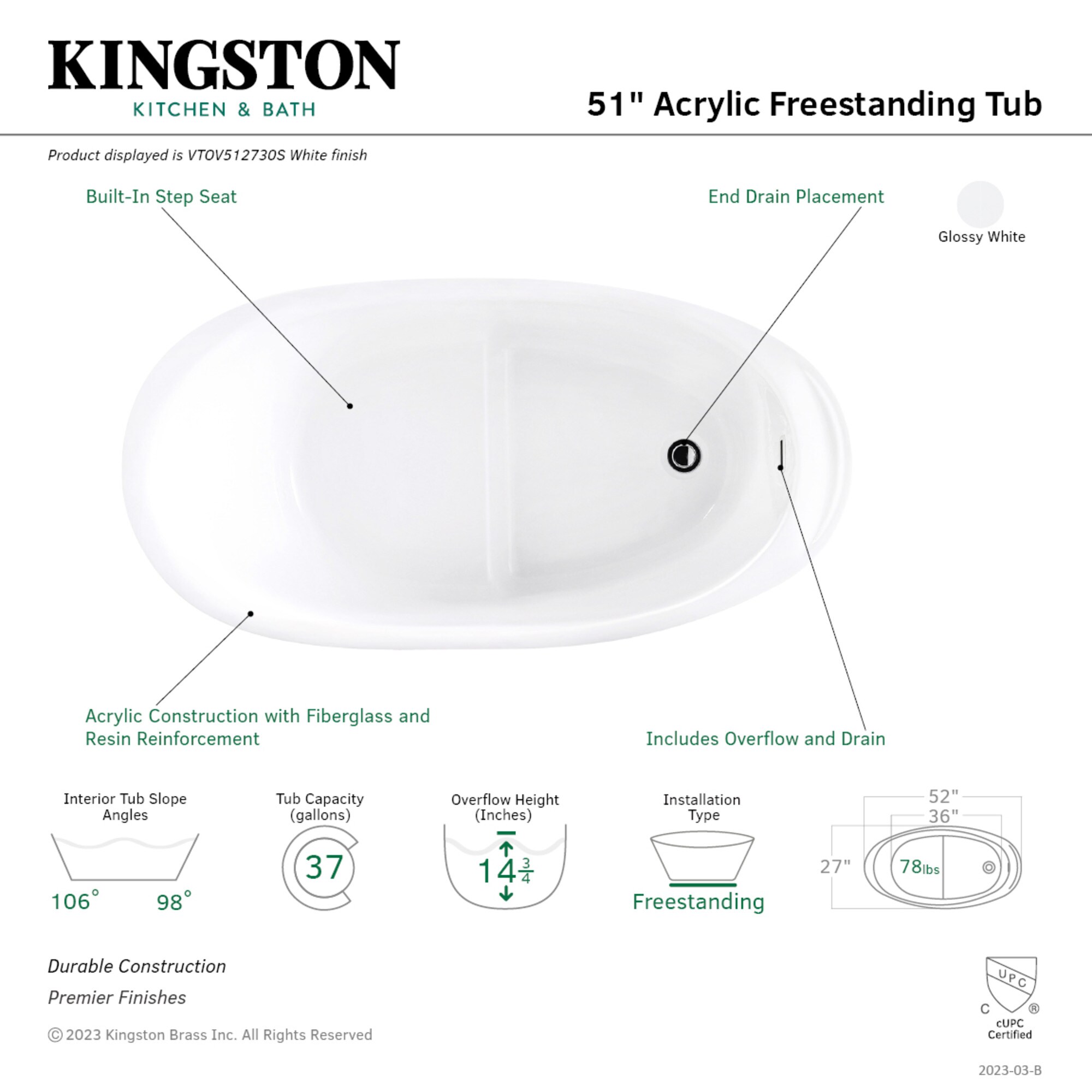 Kingston Brass WLVTOV512730S bathtubs - View #3