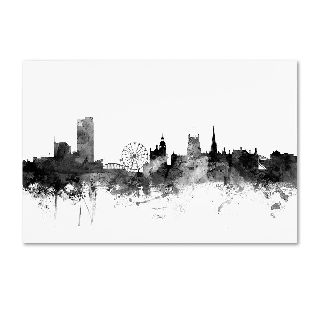 Trademark Fine Art MT1016-C1624GG Sheffield England Skyline B&W Michael Tompsett Natural Wood Framed 16-in H x 24-in W Maps Print on Canvas