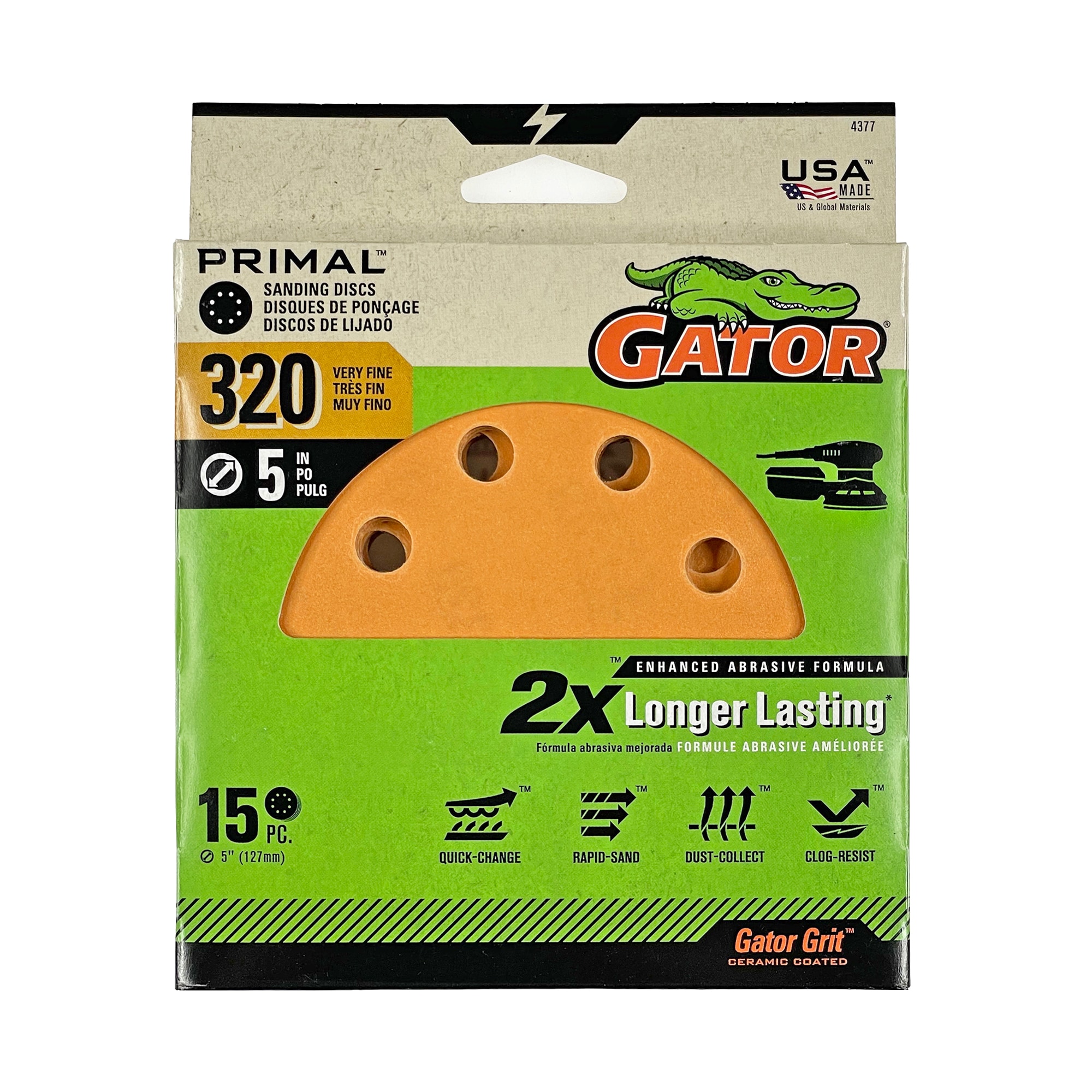 Gator 4377 5 In 8H H/L Disc 320 Grit 15pk 15 -Piece Aluminum oxide 320 -Grit Disc Sandpaper
