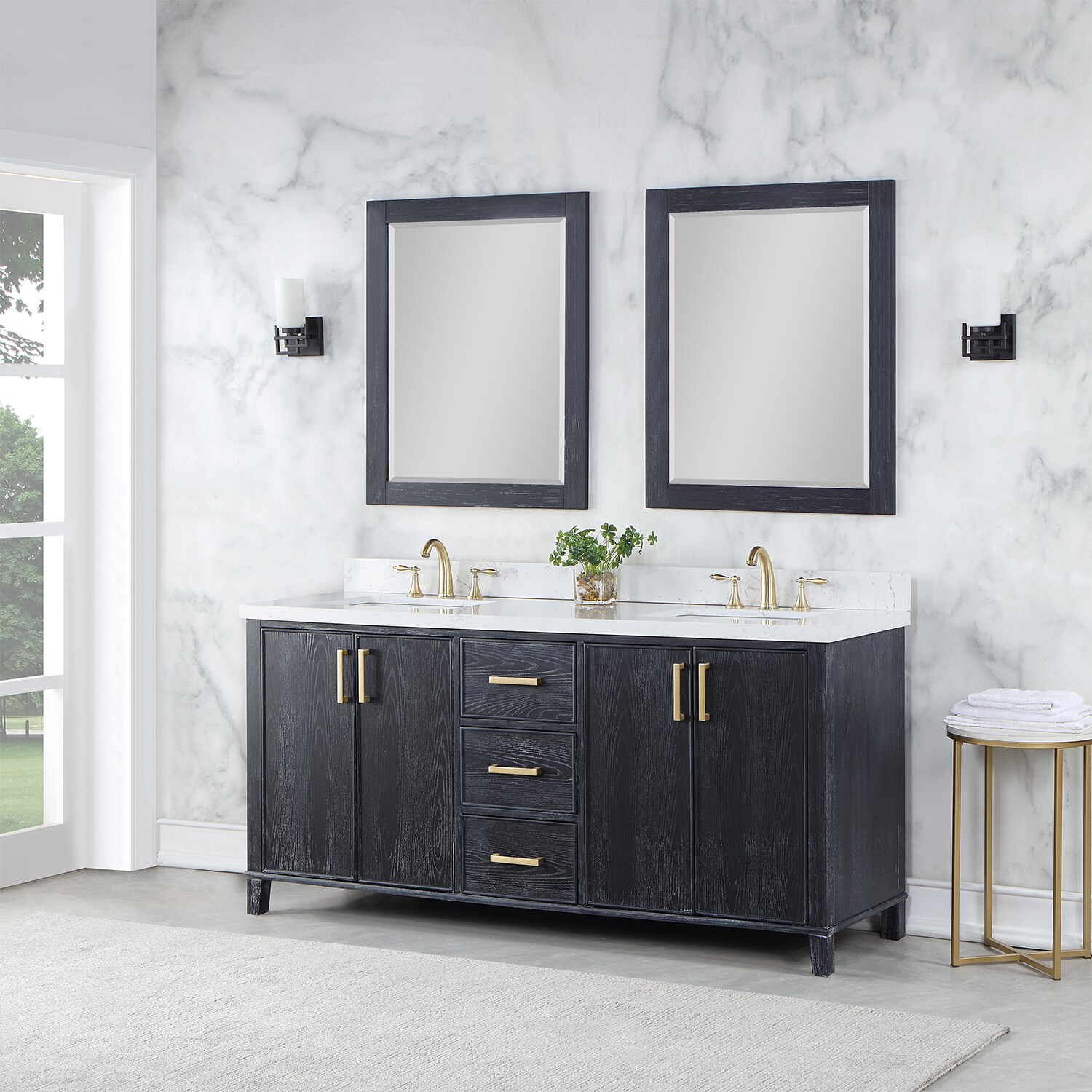 Altair Weiser 72-in Black Oak Undermount Double Sink Bathroom Vanity ...