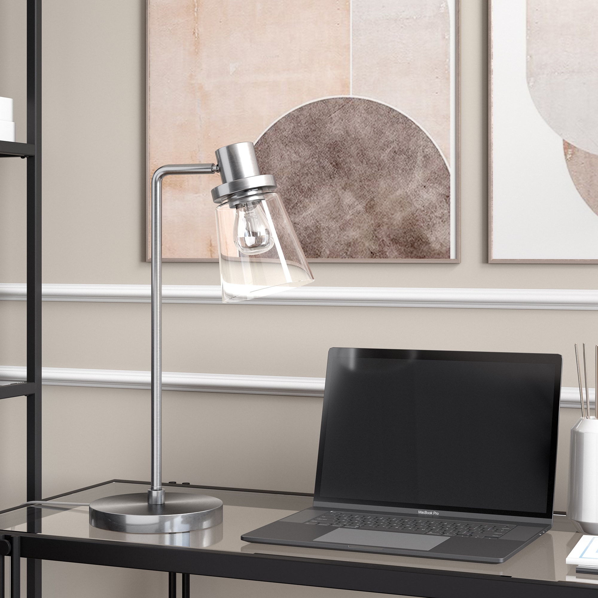 Hailey Home TL1066 Granville 21-in Brushed Nickel On/Off switch Table Lamp with Glass Shade