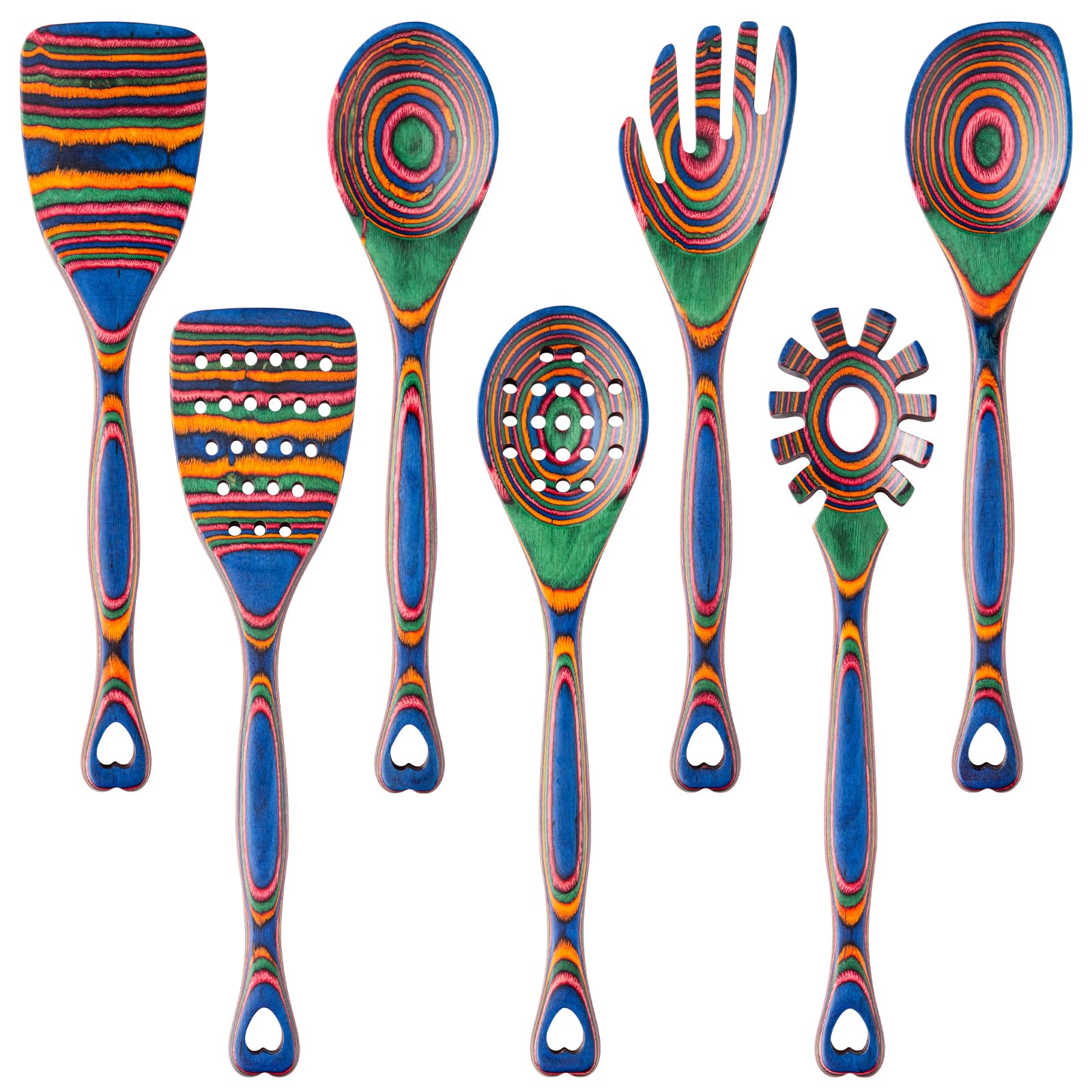 Aoibox  7 Piece Pakkawood Cooking Utensil Set Heat Resistant Non Scratch Wooden Spoons 12 In Long Utensils