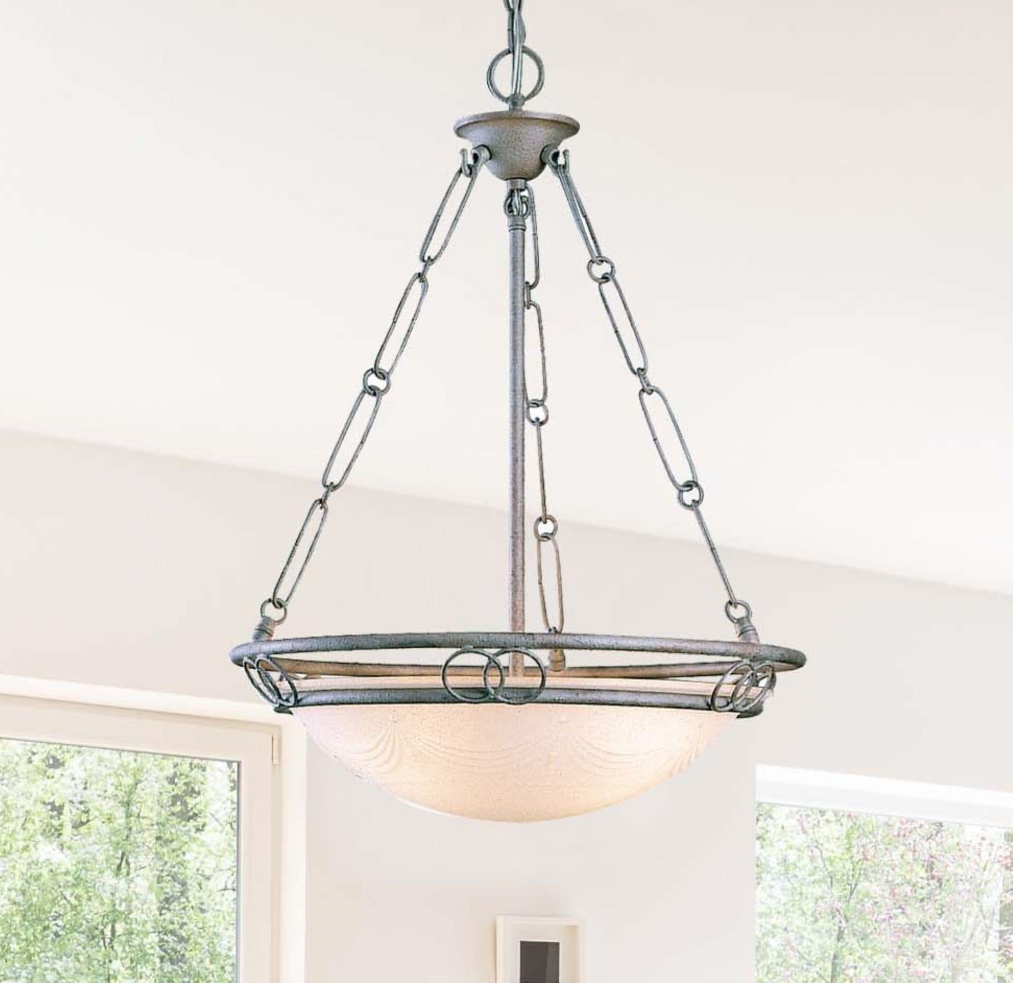 Platinum Rust Glass Bowl Pendant Light with Adjustable Height