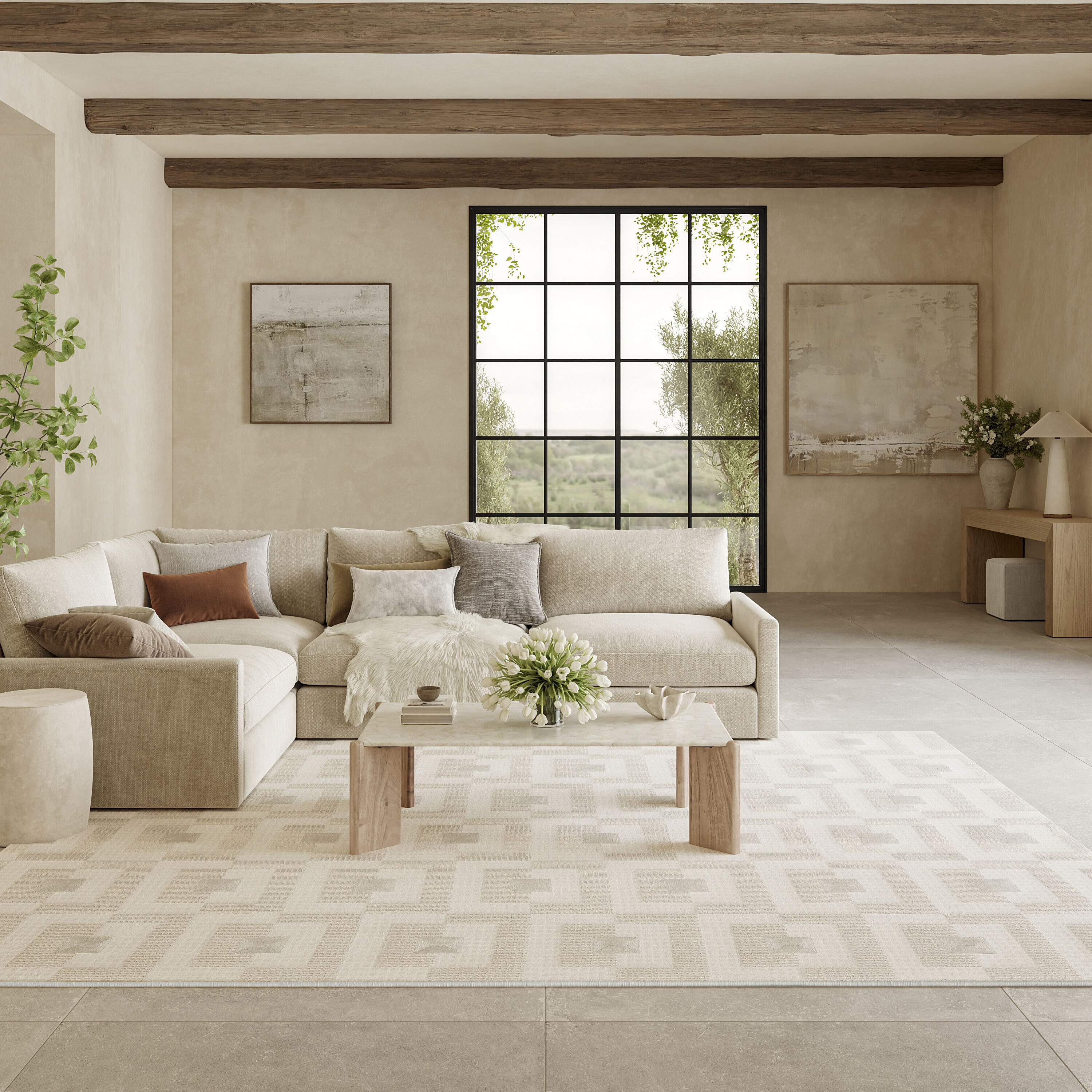 Nourison Home 841491119976 8 x 10 (ft) Loomed Polyester Ivory Beige Rectangular Indoor Geometric Area rug
