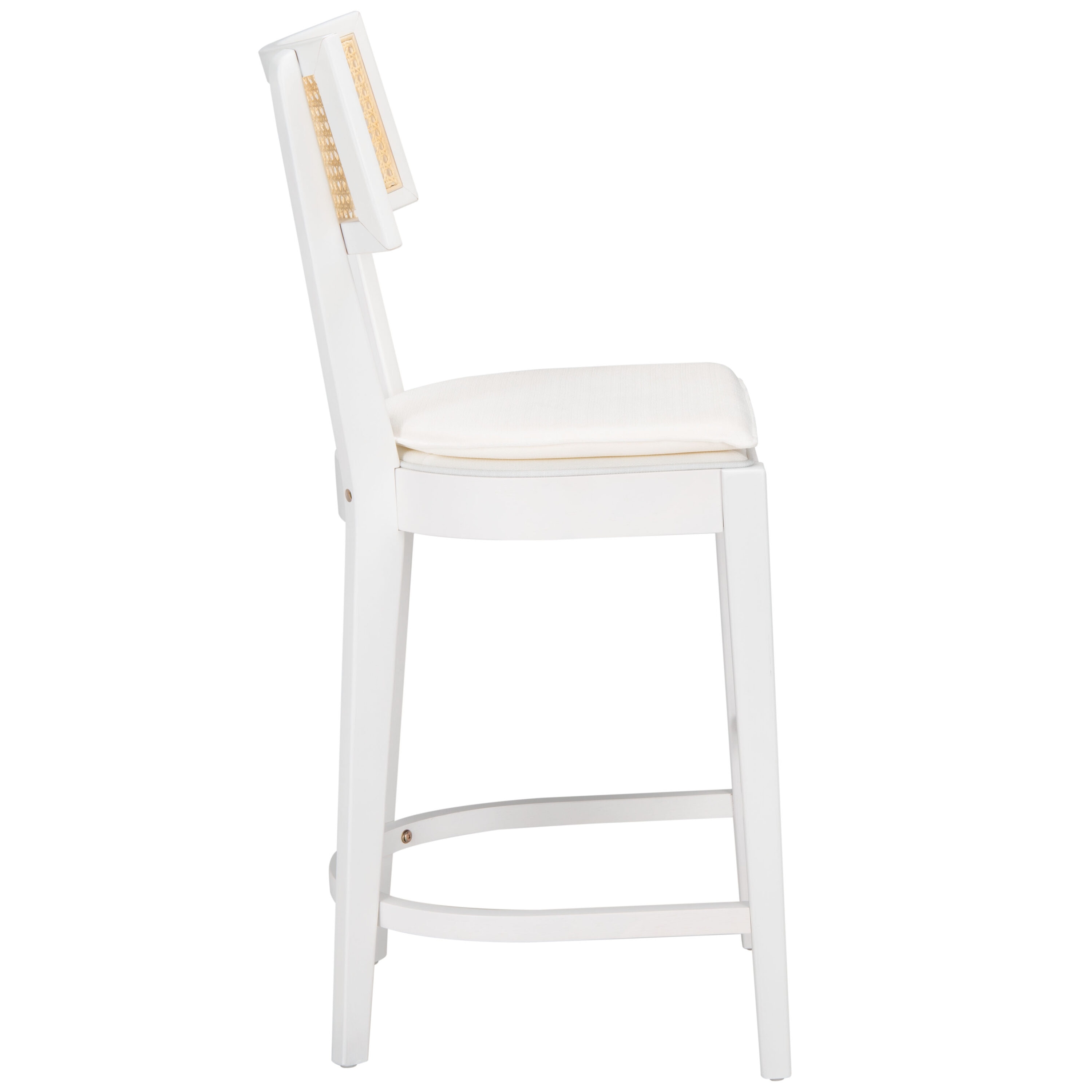 White and Natural Wood Cane Counter Stool with Cushion