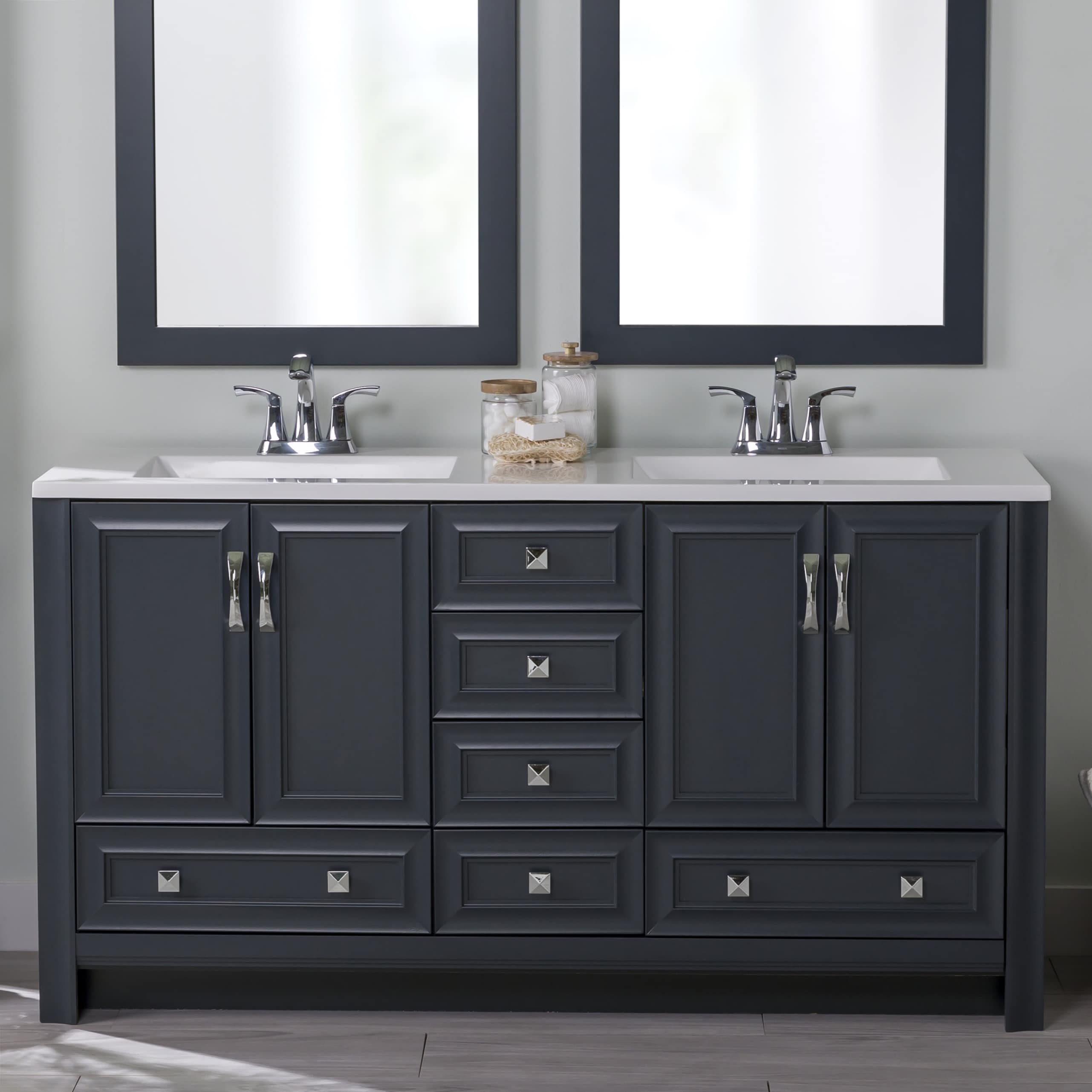 Diamond NOW Owen 60-in Blue Double Sink Bathroom Vanity with White ...