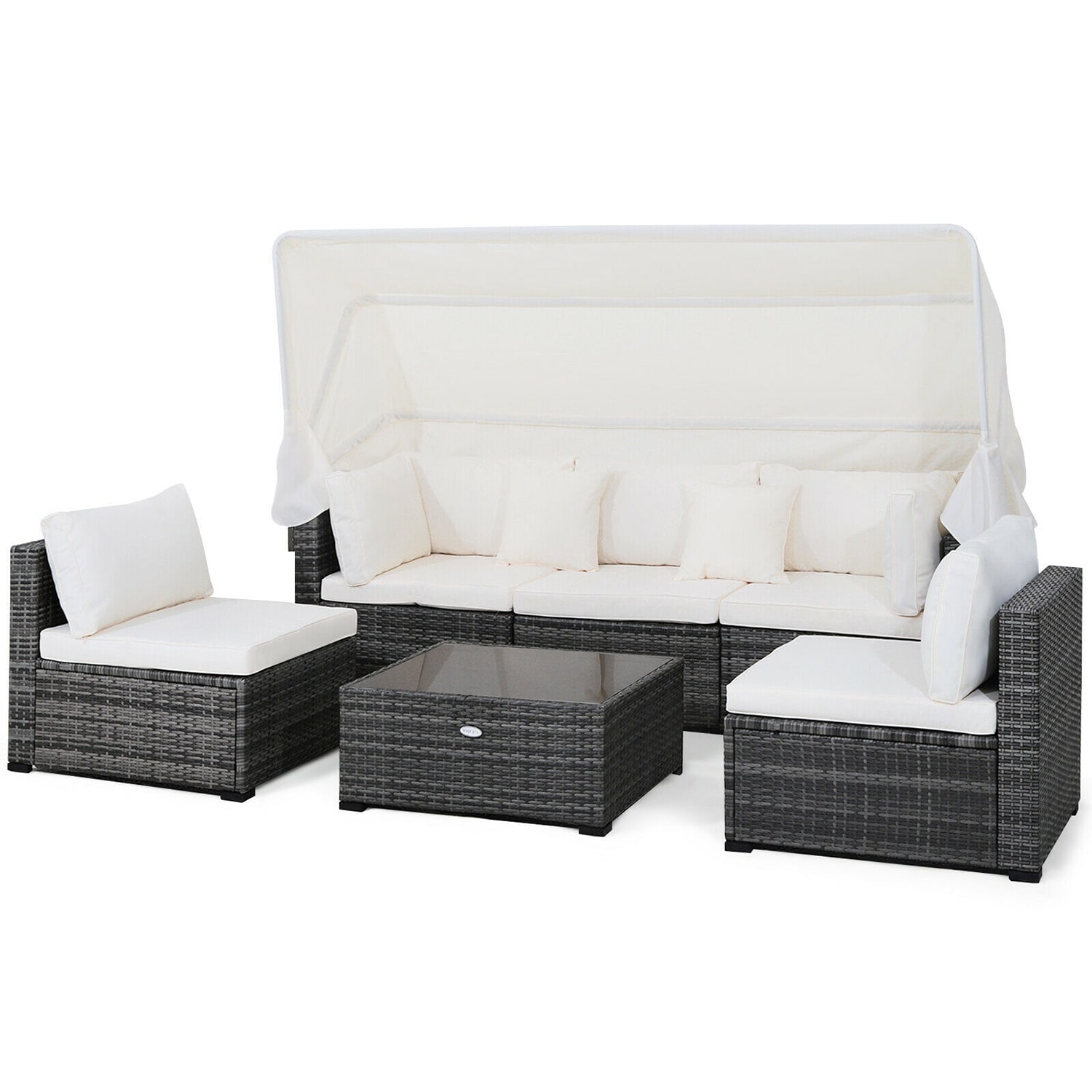 Forclover HYFC-9177 6 Pieces Patio Rattan Furniture Set with Retractable Canopy