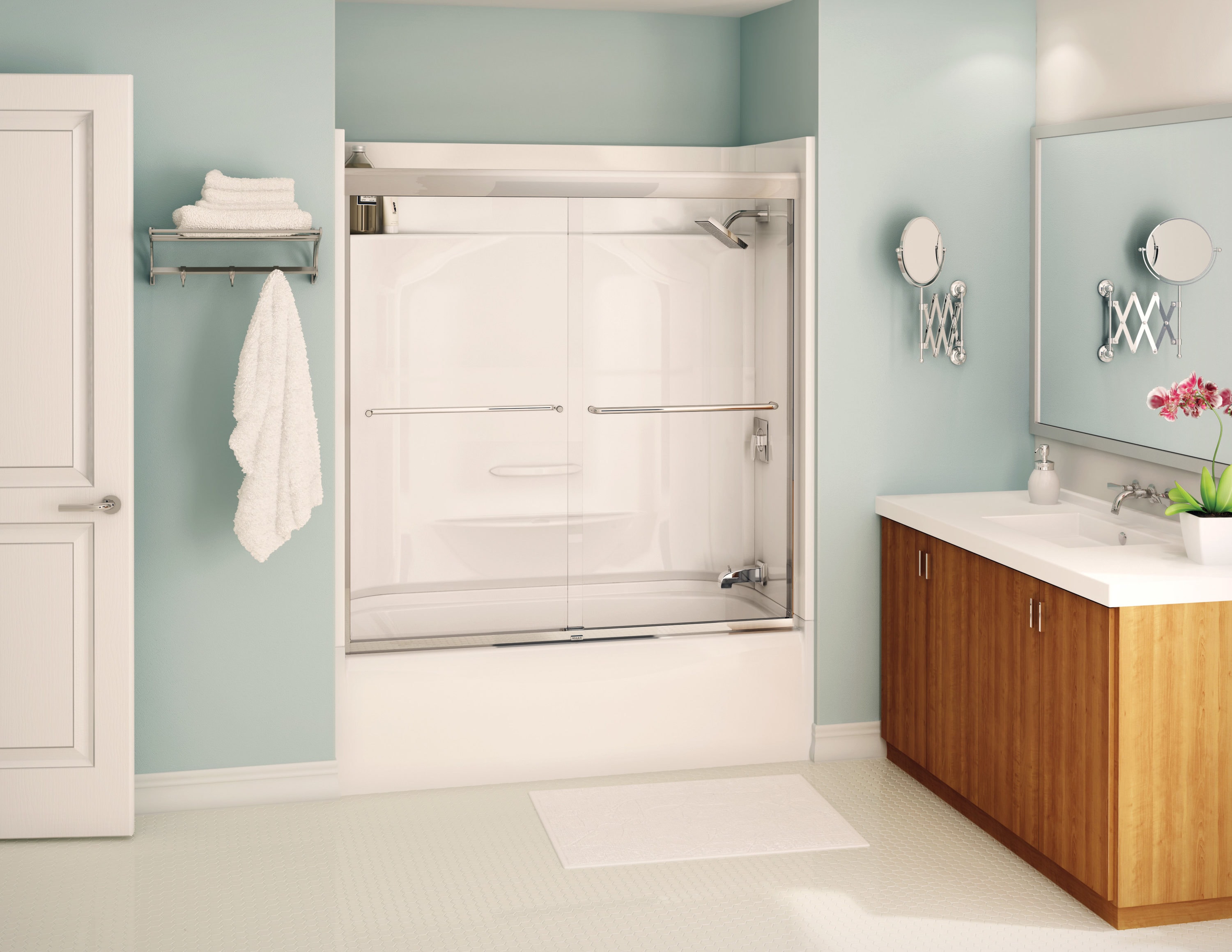 Aura Chrome 55-in to 59-in W x 57-in H Semi-frameless Sliding Bathtub Door | - MAAX 835661-900-084-000