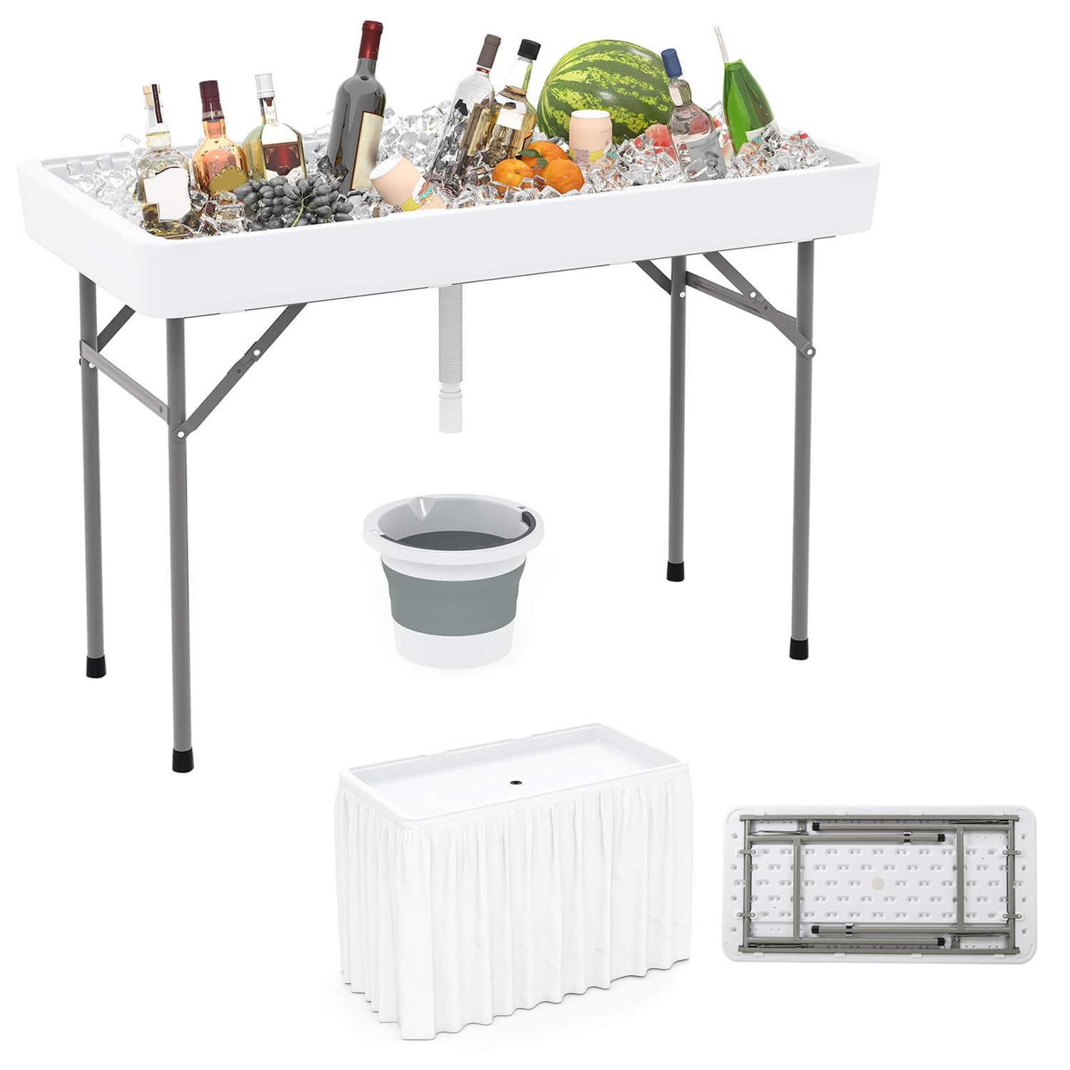 Costway HCST07407 4 Foot Ice Cooler Folding Table Outdoor Portable Ice Bin Table with Large Sink