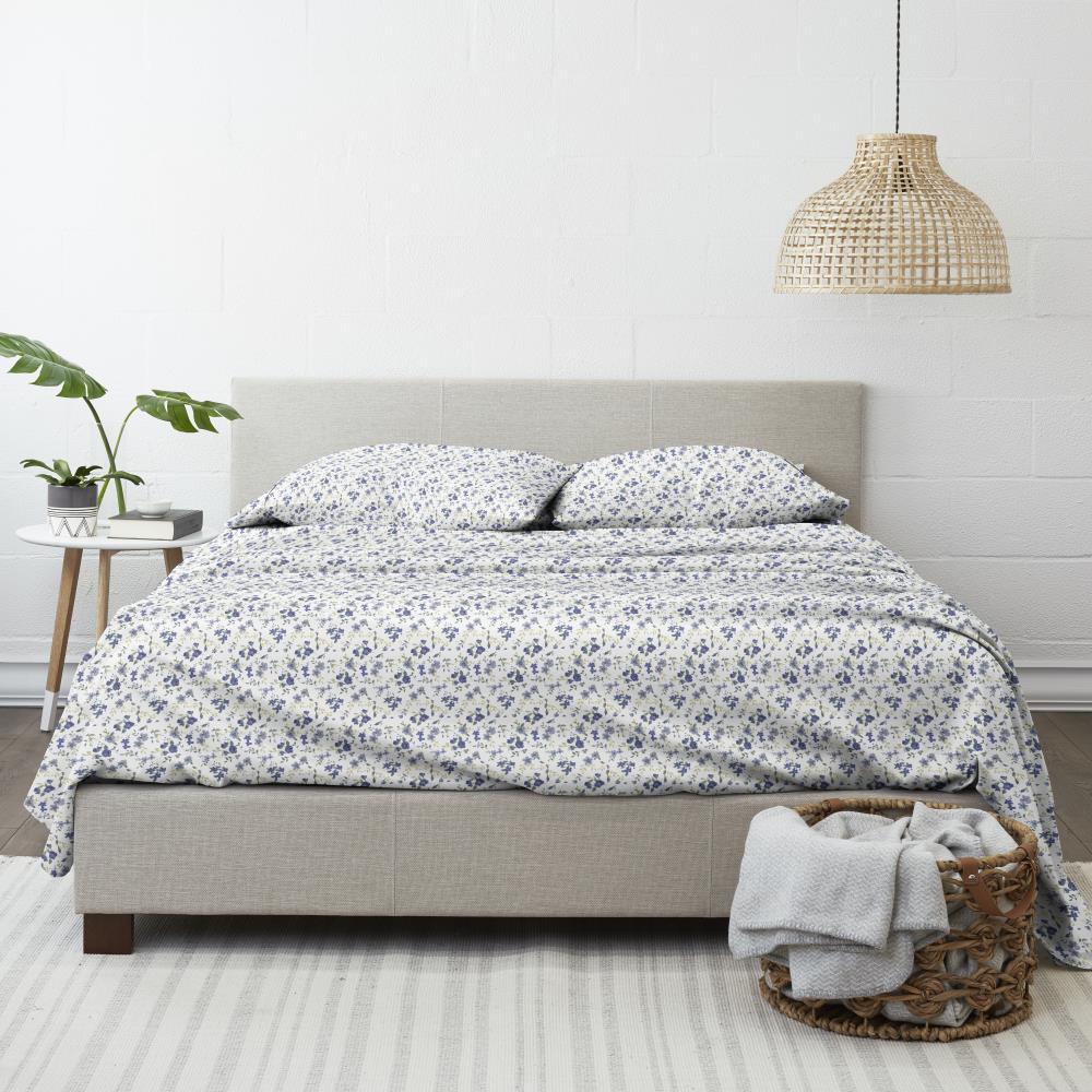 Light Blue Floral Twin Microfiber Sheet Set