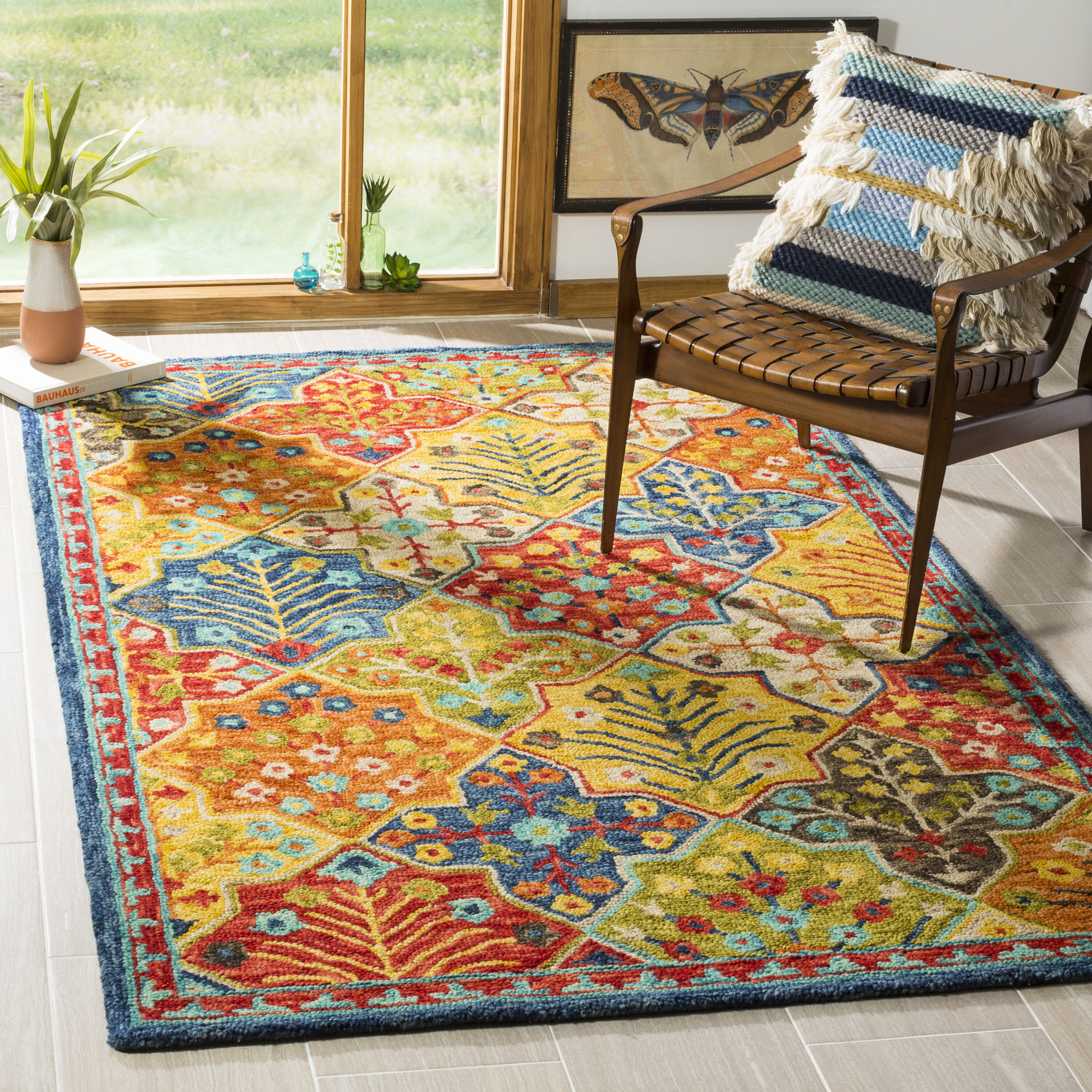  Aspen 514 Blue/Orange Traditional 4ft x 6ft Small Rectangle Rug