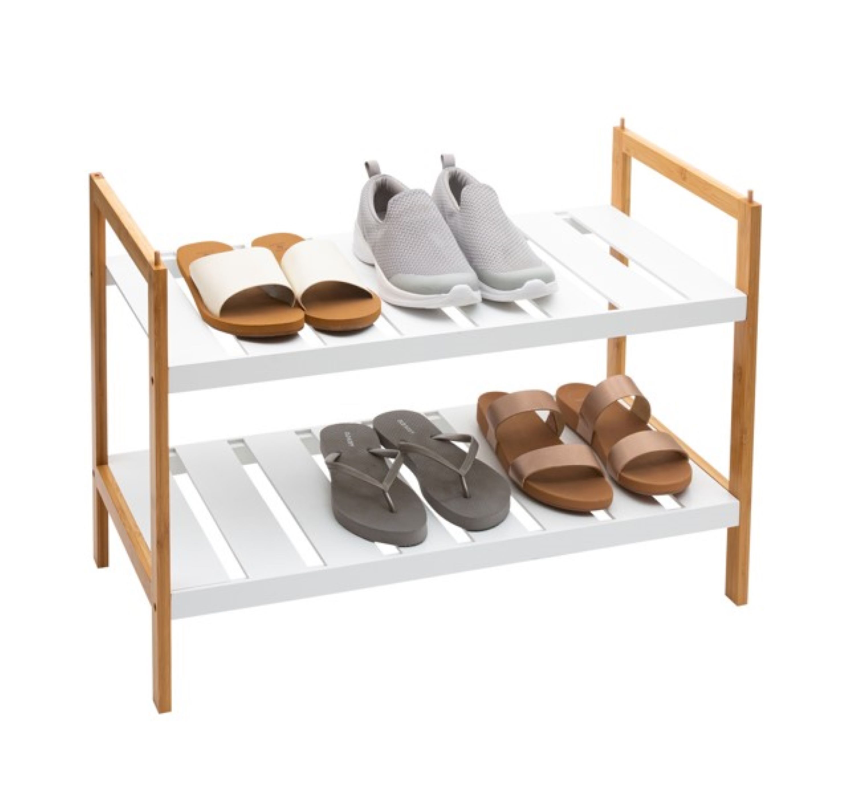 Organize It All Bamboo Shoe Rack with Umbrella Stand, Natural Wood Shoe  Storage, 2 Tier, 6 Pair Capacity, Freestanding, 31.5-inH x 10.25-inW x  30.5-inL in the Shoe Storage department at