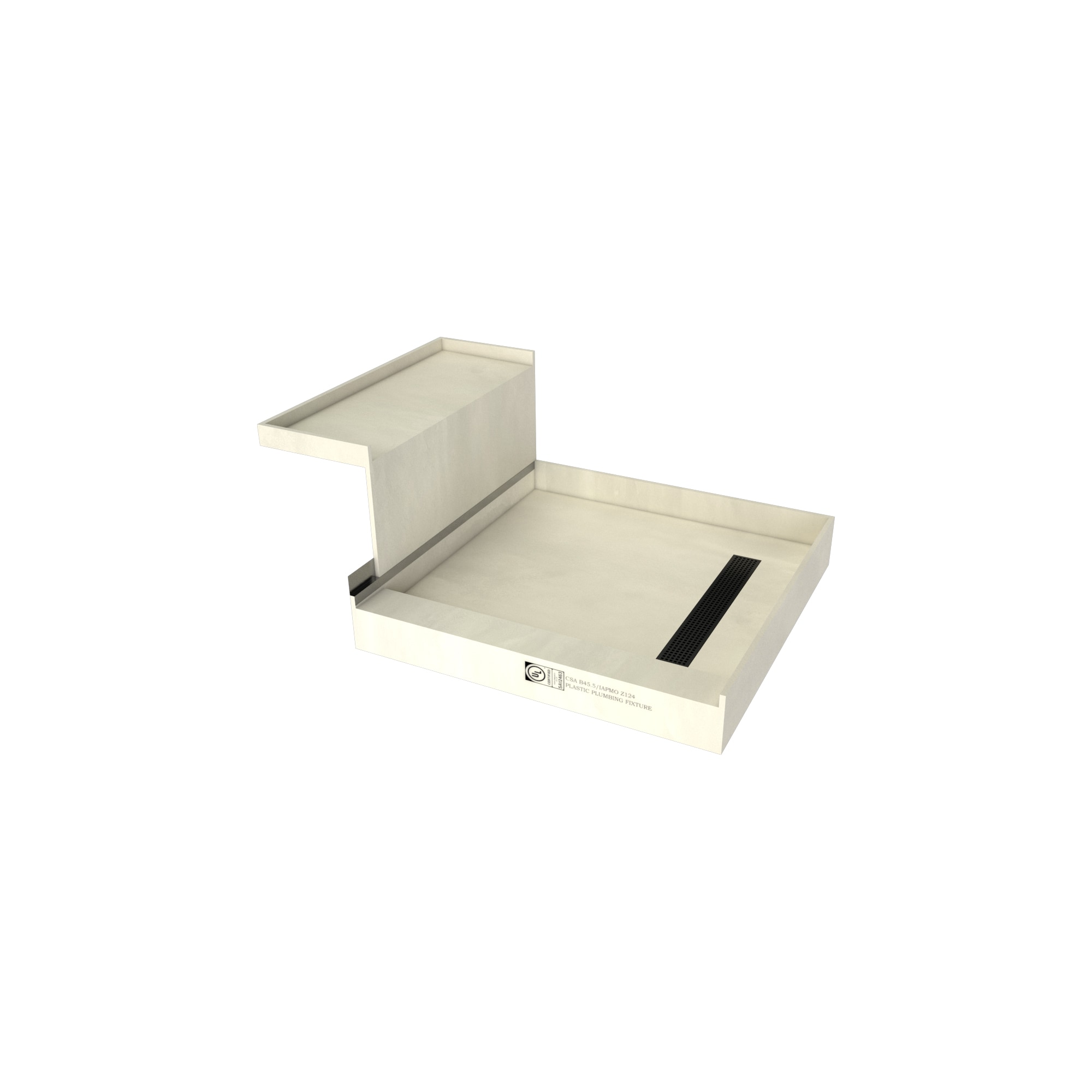 Tile Redi RT4848RMBRB48KIT 48-in W x 60-in L Matte Black Single Threshold Rectangle Shower pan base kit with 4.5-in H Threshold (Right Drain) Integrated Seat