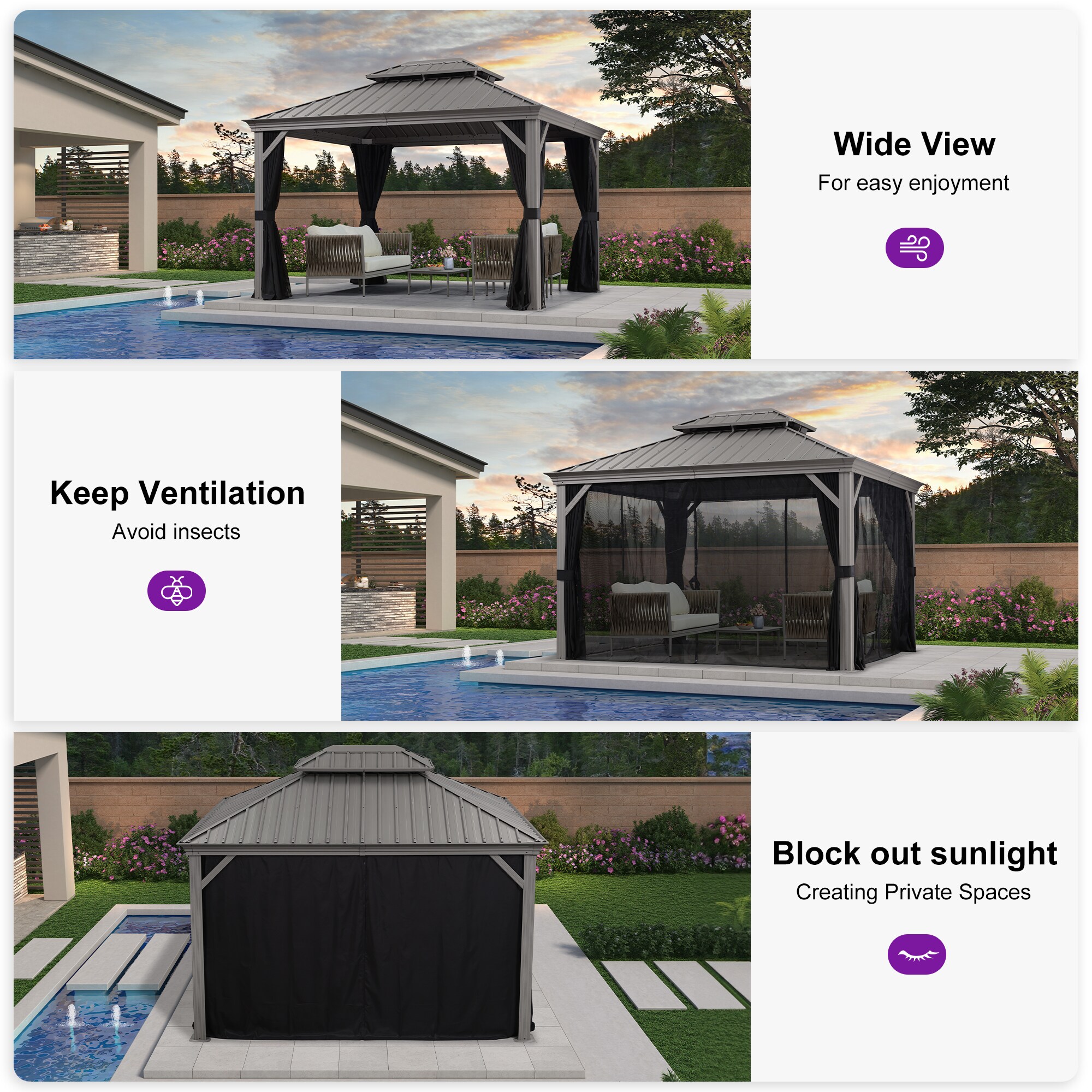Light Gray 10' x 12' Double Roof Aluminum Patio Gazebo