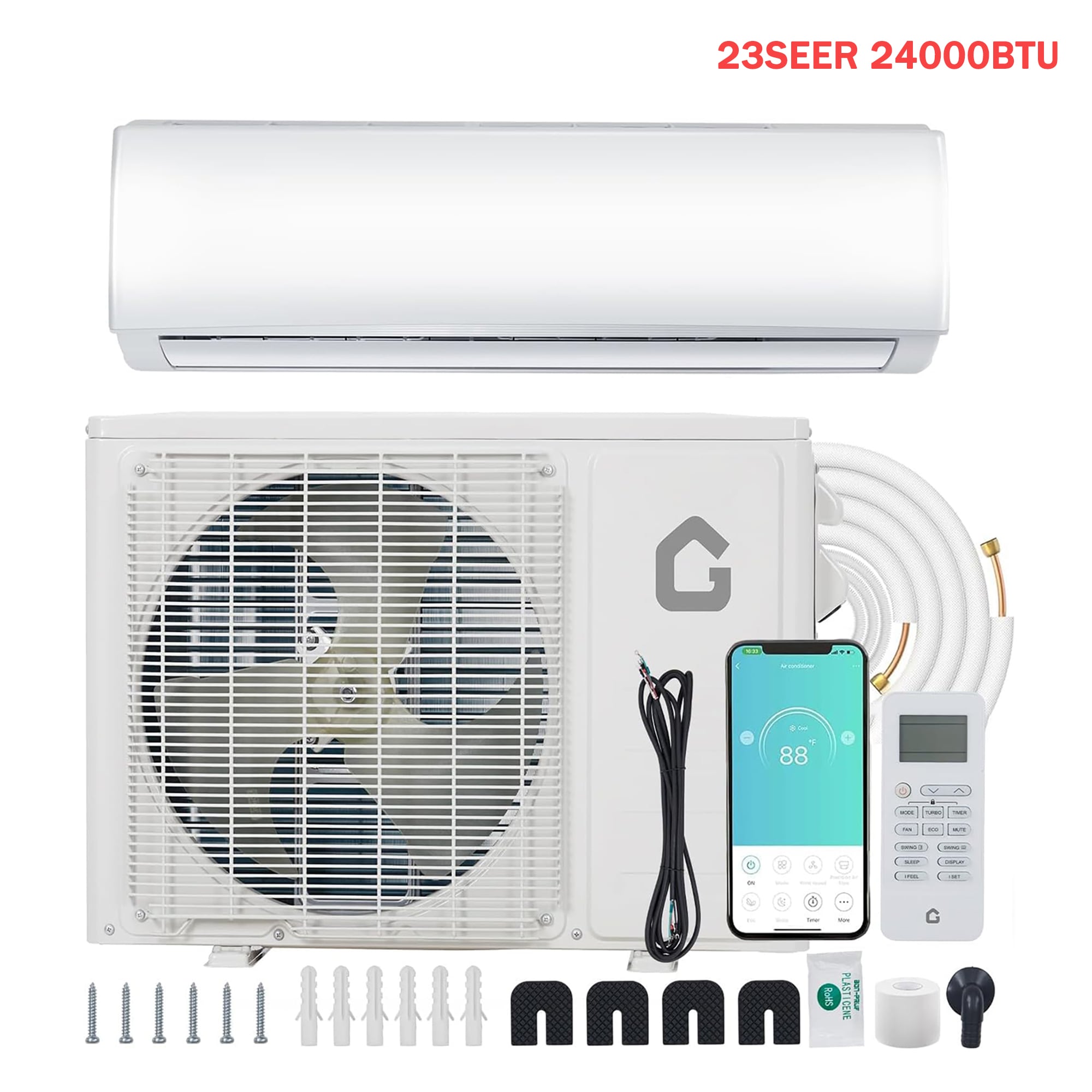 Garvee 24000 BTU 23 SEER2 208-230V Efficient Inverter Ductless Mini Split Air Conditioner and Heat Pump with Installation Kit Up to 1500 Sq.Ft