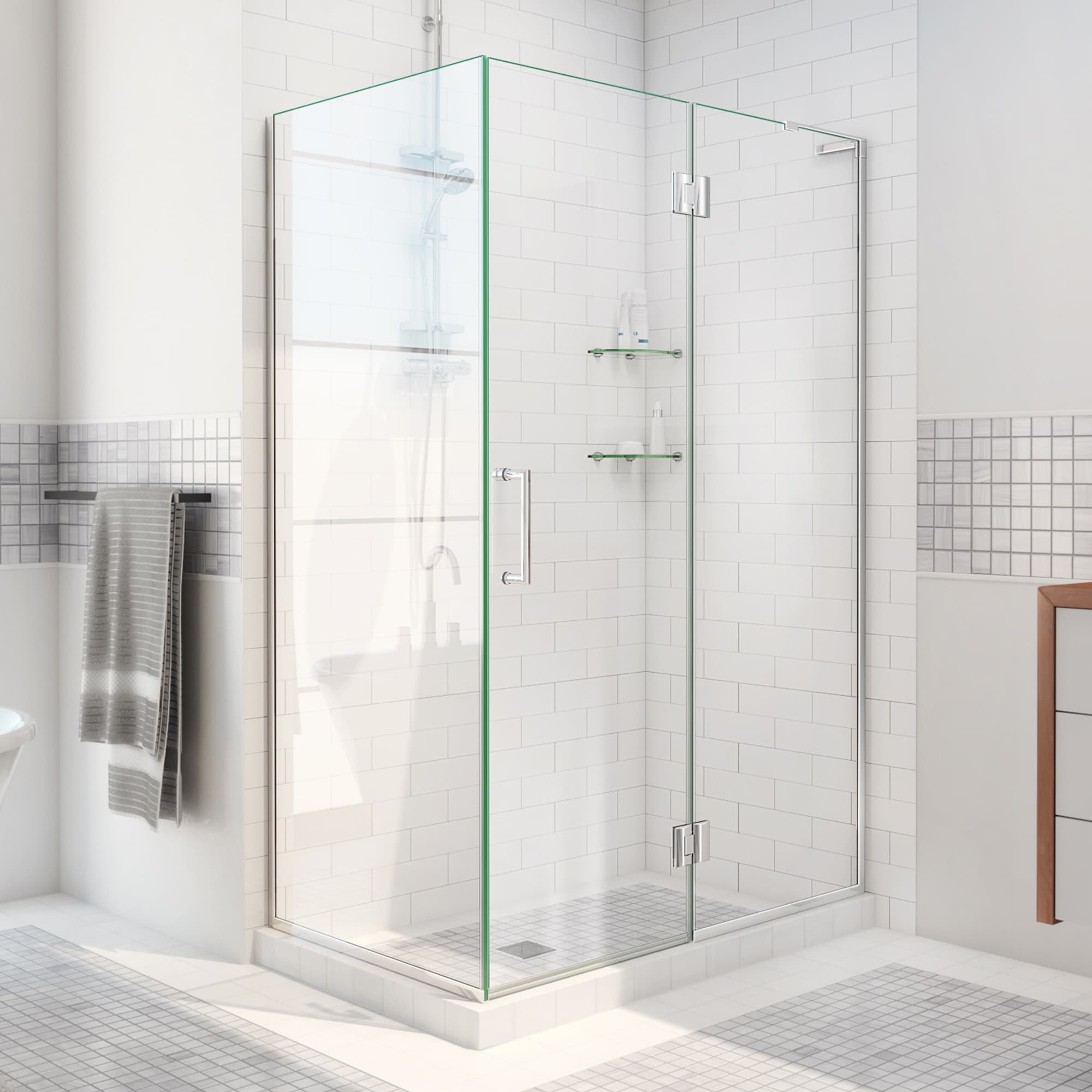 DreamLine E32434R-01 Unidoor-X Chrome 48-3/8-in W x 72.0-in H Frameless Hinged Shower door 3/8-in Thick Clear Glass