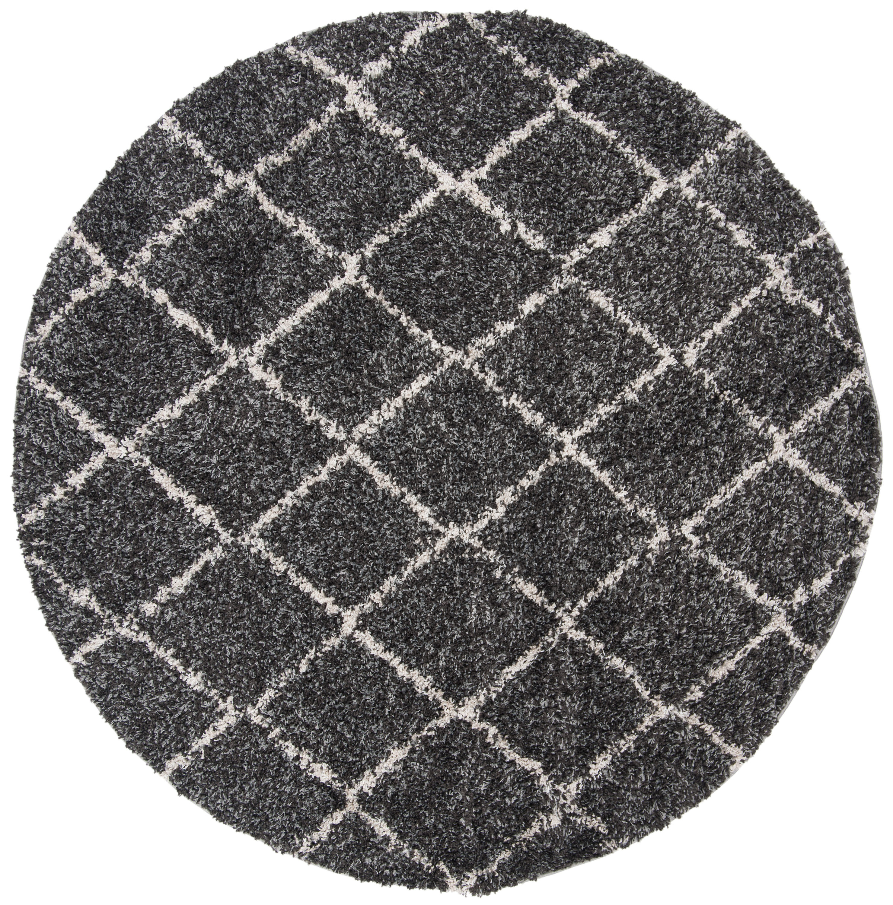 Safavieh ASG742C-7R Arizona Minerva Shag 7 x 7 (ft) Loomed Polypropylene Anthracite/Beige Round Indoor Trellis Farmhouse/Cottage Area rug