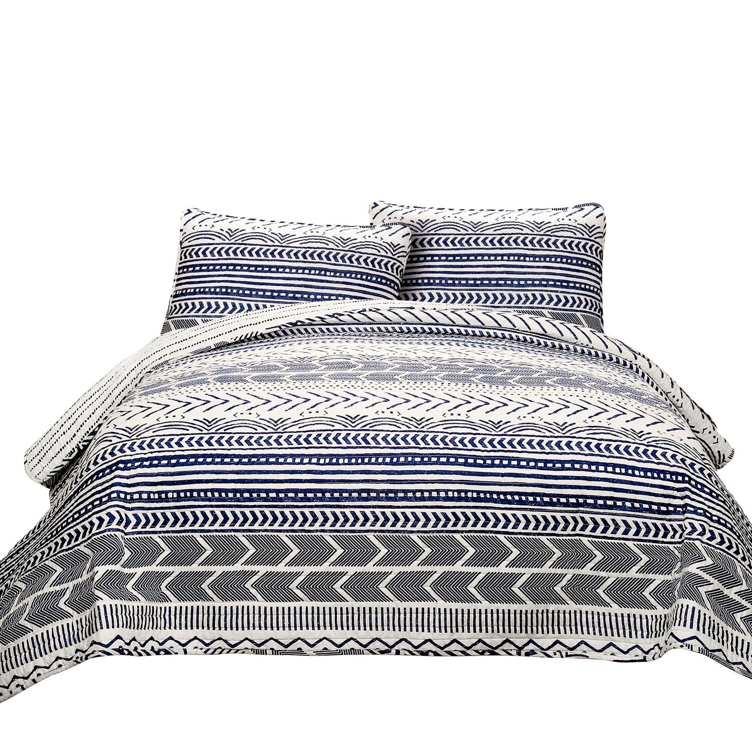Navy and White Full/Queen Cotton Reversible Quilt Set