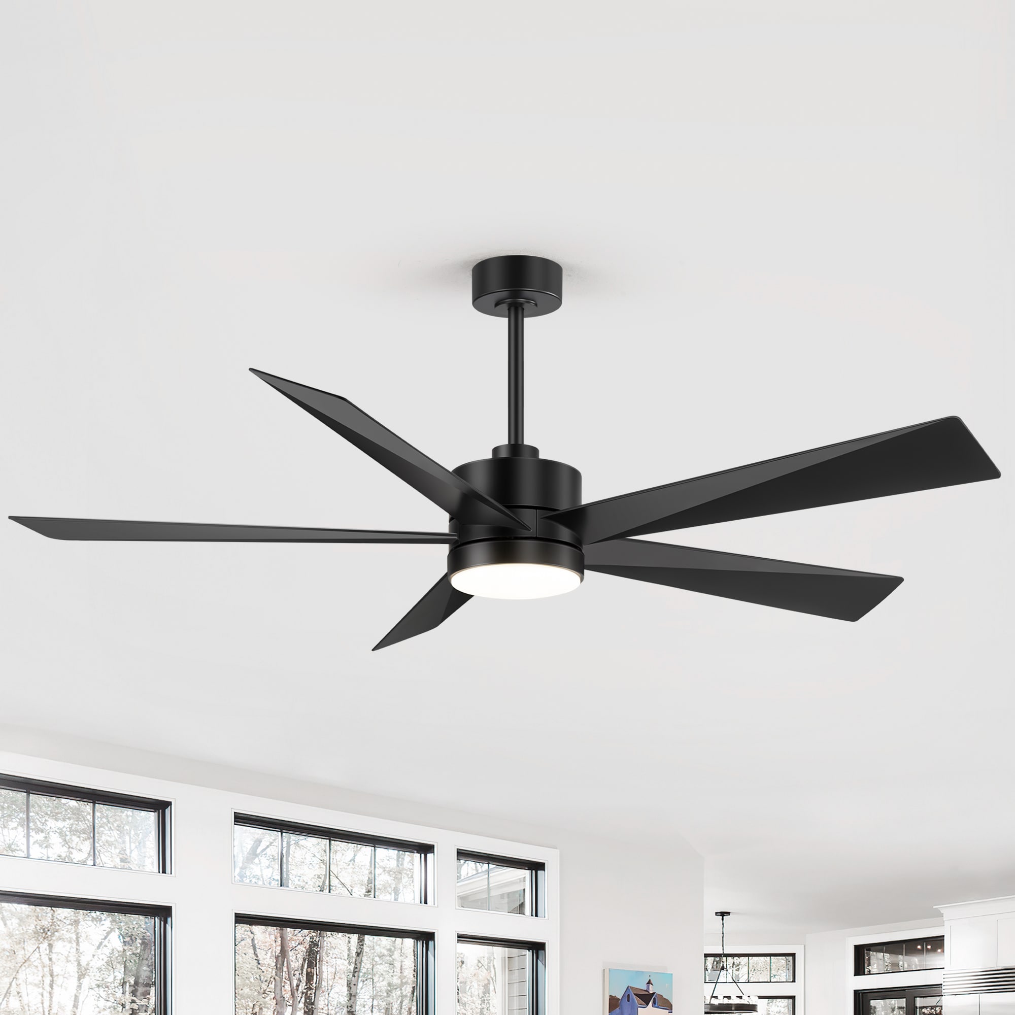 Breezary 65-in Color-Changing Integrated LED Matte Black with Black Blades Ceiling Fan With Light - Remote Included ( 5 -Blade )