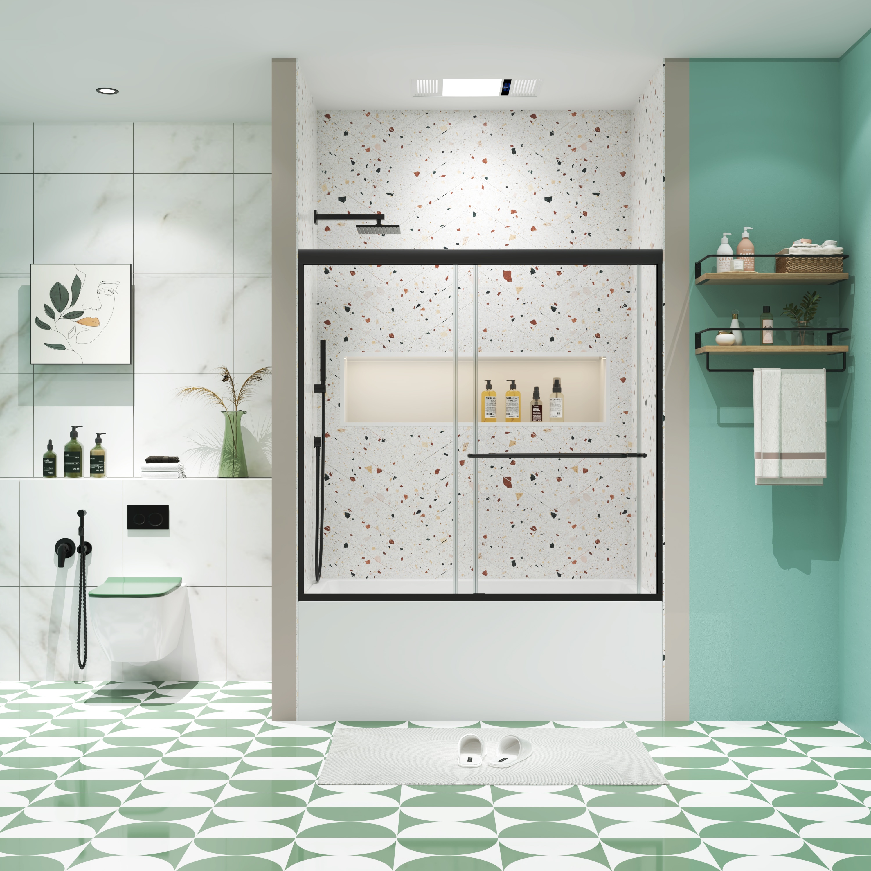 Tatayosi P1-22131039 Bathtub Bypass shower door sliding door with 1/4 Inches tempered glass and Matted black finish 56-60x58 Inches