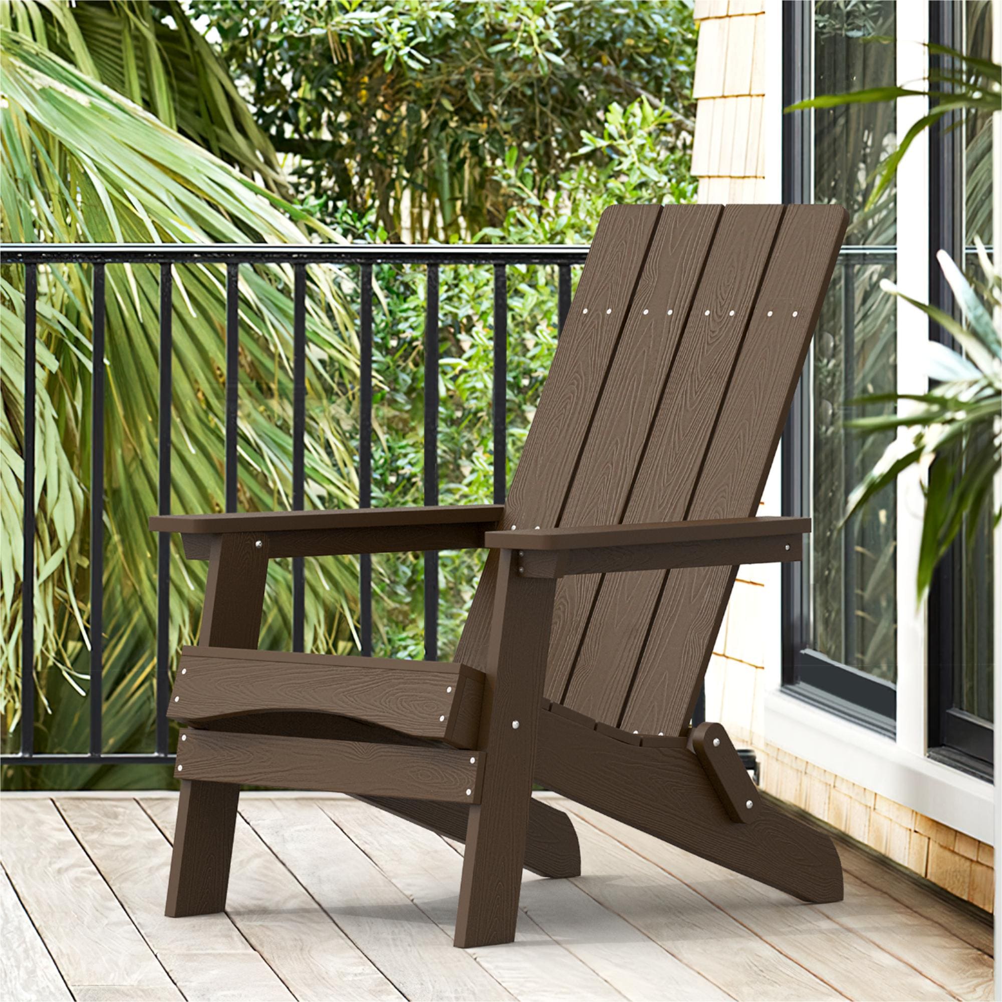 Hosworth -  Folding Adirondack Chair Hdps Poly Modern Outdoor Chair Weather Resistant-Dark Brown