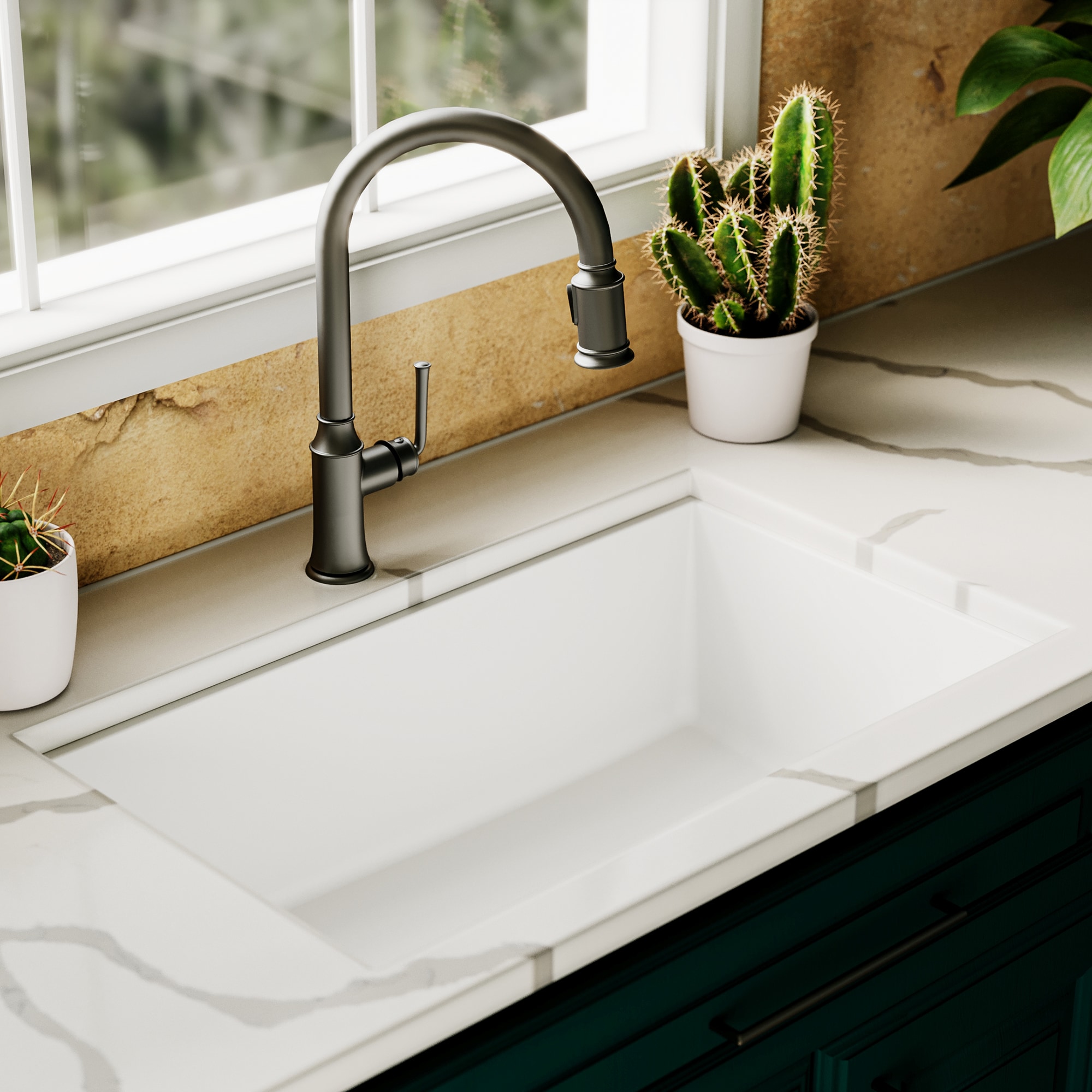 Karran GU1070WHT Undermount 31.38-in x 18.88-in Quartz Single bowl Kitchen Sink