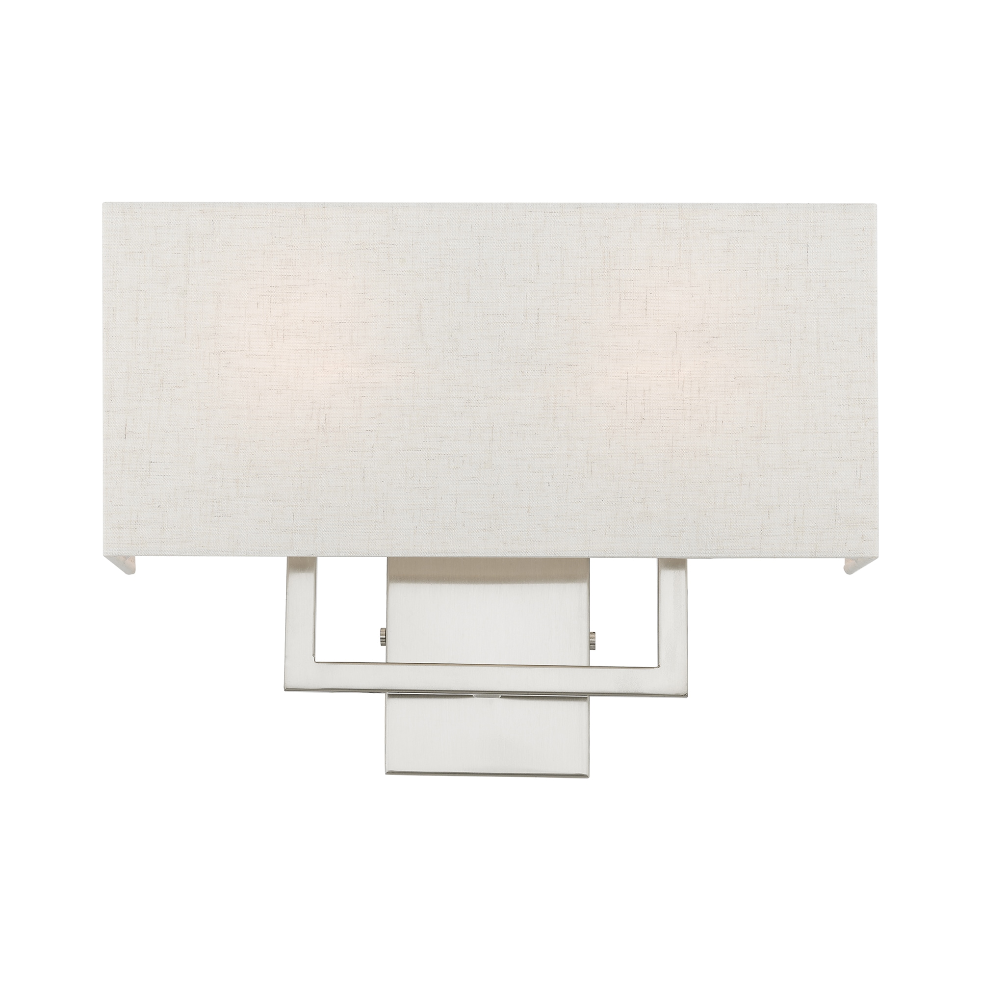 Brushed Nickel 2-Light Wall Sconce with Oatmeal Fabric Shade