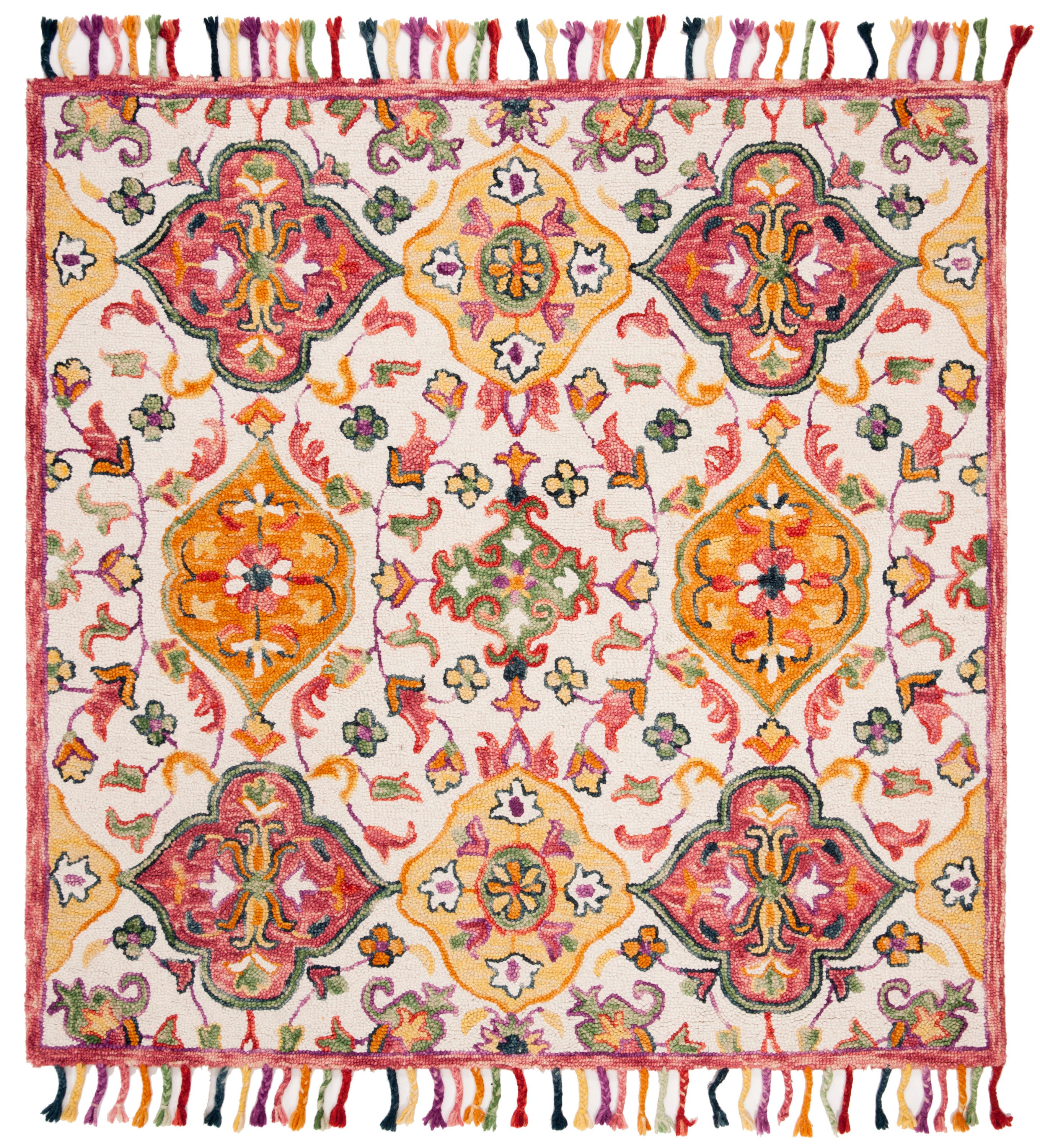 Ivory Elegance Square Area Rug 6' Hand-Tufted Wool and Synthetic Blend