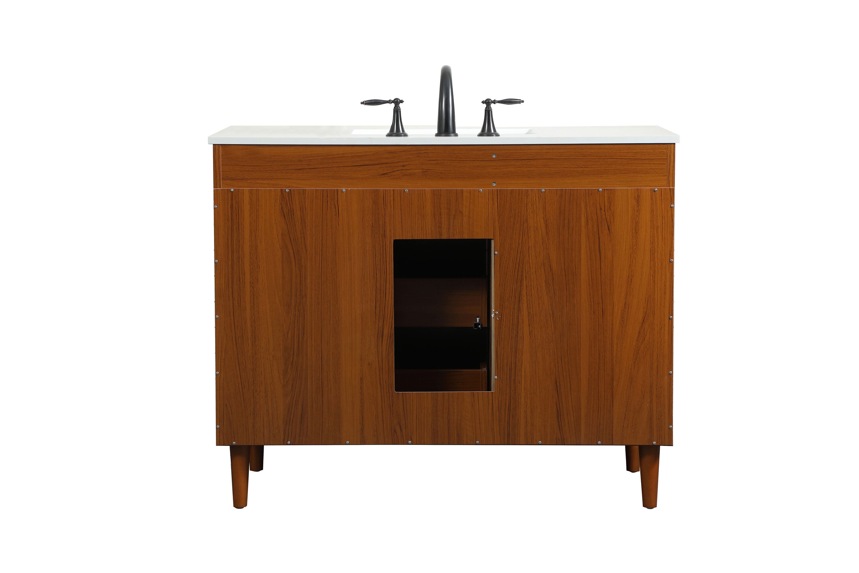 Teak and Black 42" Freestanding Single Vanity with Marble Top