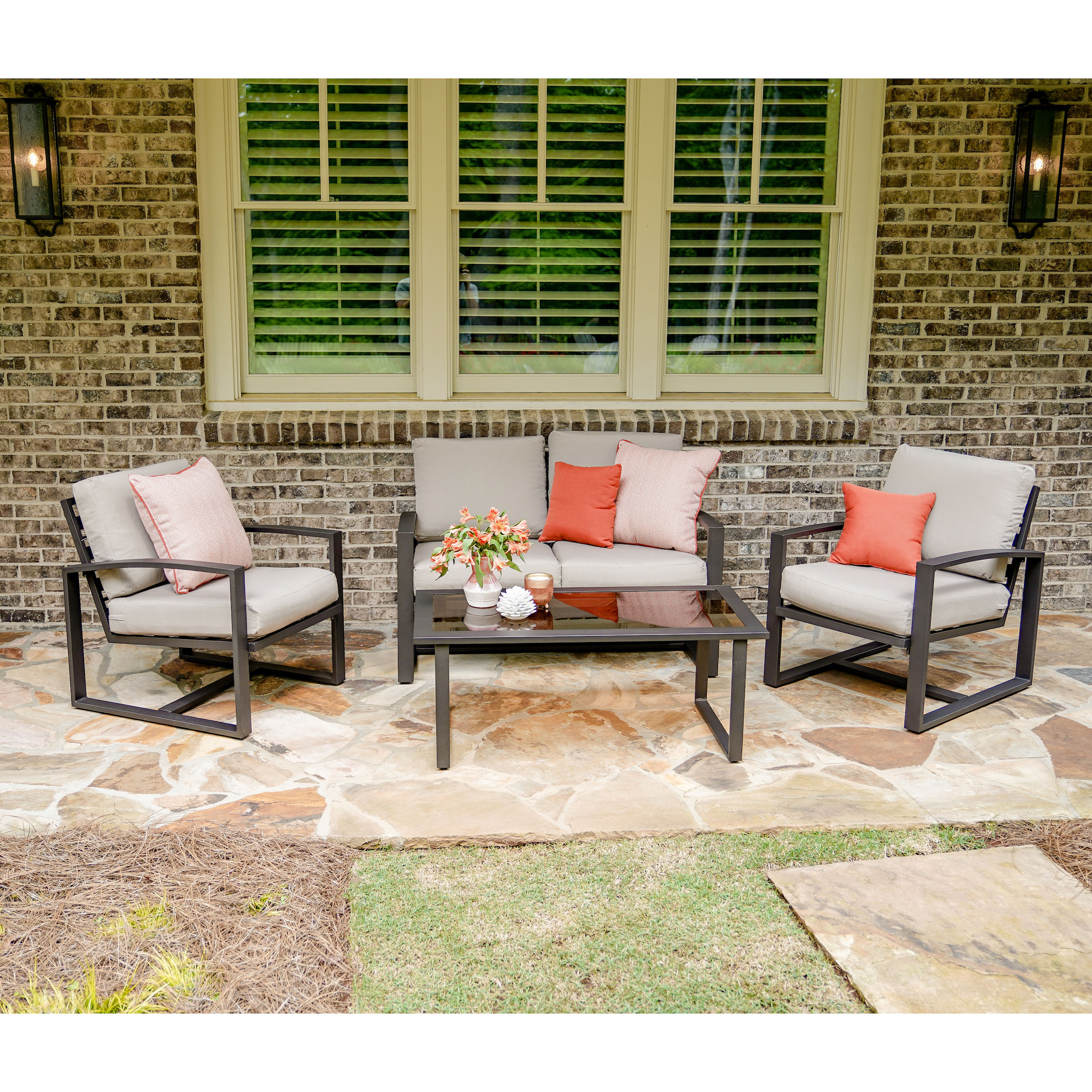 Leisure Made Jasper 4-Piece Patio Conversation Set With Tan Sunbrella ...