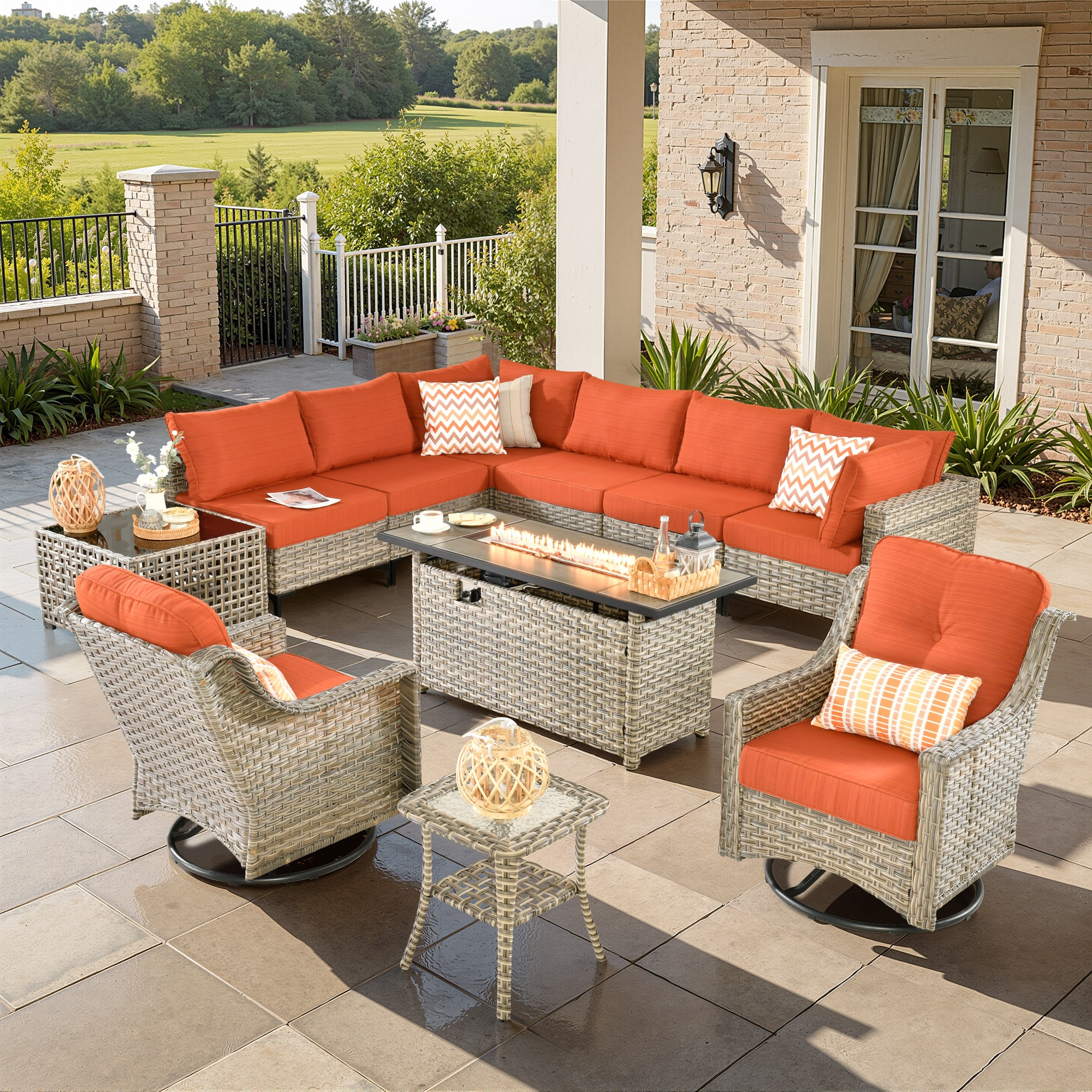 ALTRIGUS 6LCFP8504YZSKT811AL 11 -Piece Wicker Patio Sofa Conversation Set with Orange Cushions
