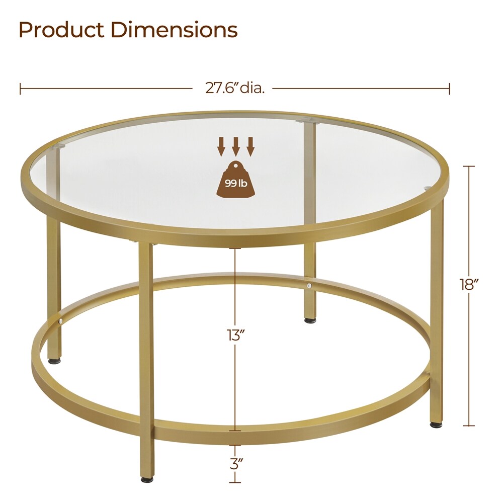 Yaheetech 27.6in Gold Modern Tempered-Glass Round Coffee Table in the ...