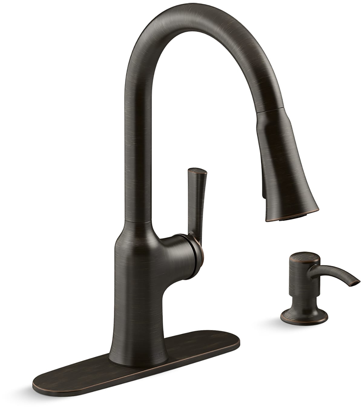 KOHLER R23089-SD-2BZ Brynn Oil-Rubbed Bronze Single Handle Deck-mount Pull-down Kitchen Faucet with Sprayer ( Deck Plate Included ) (Soap Dispenser Included)