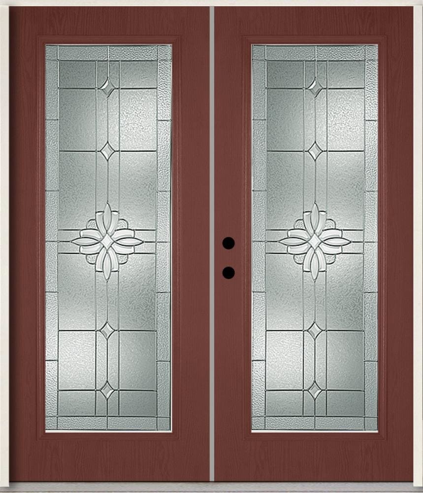 RELIABILT LO841796 Laurel 72-in x 80-in x Fiberglass Full lite Right-hand inswing Wineberry Stained Prehung Double Front Door Insulating core