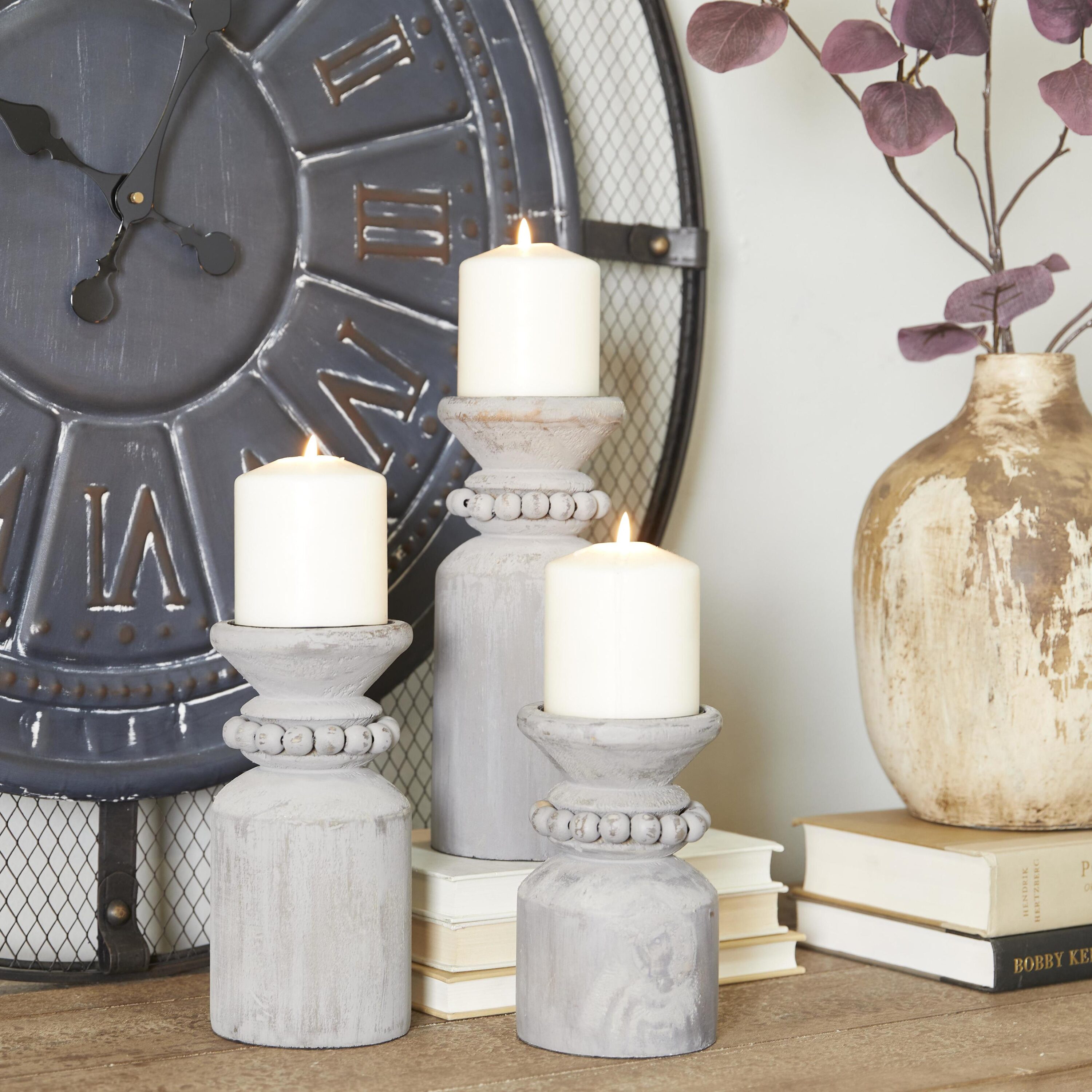 Grayson Lane 12383 3 Candle Wood Pillar Candle Holder