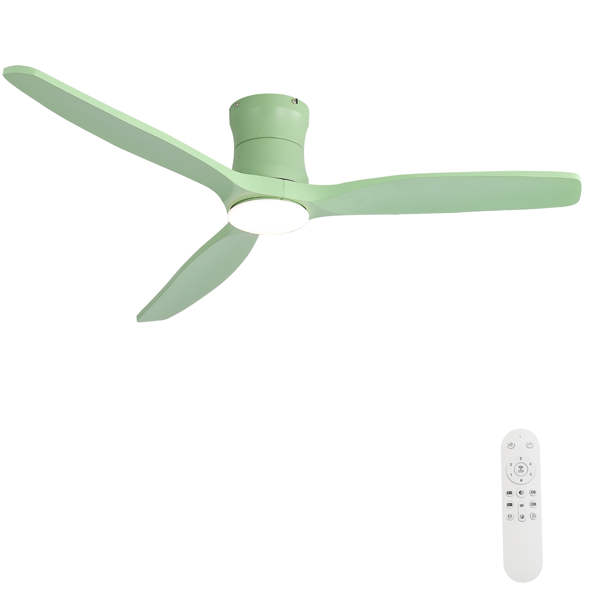 Tenleaf 52-inch Green Ceiling Fan with Light DC Reversible Motor and 3 Solid Wood Blades for Bedrooms and Living Rooms